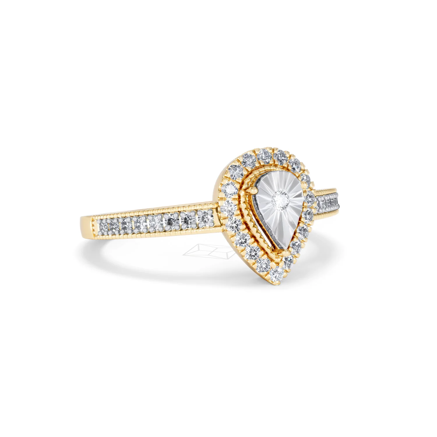 Masami Pear Shaped Pave Diamond Engagement Ring 0.15ct 9K Yellow Gold - Image 14
