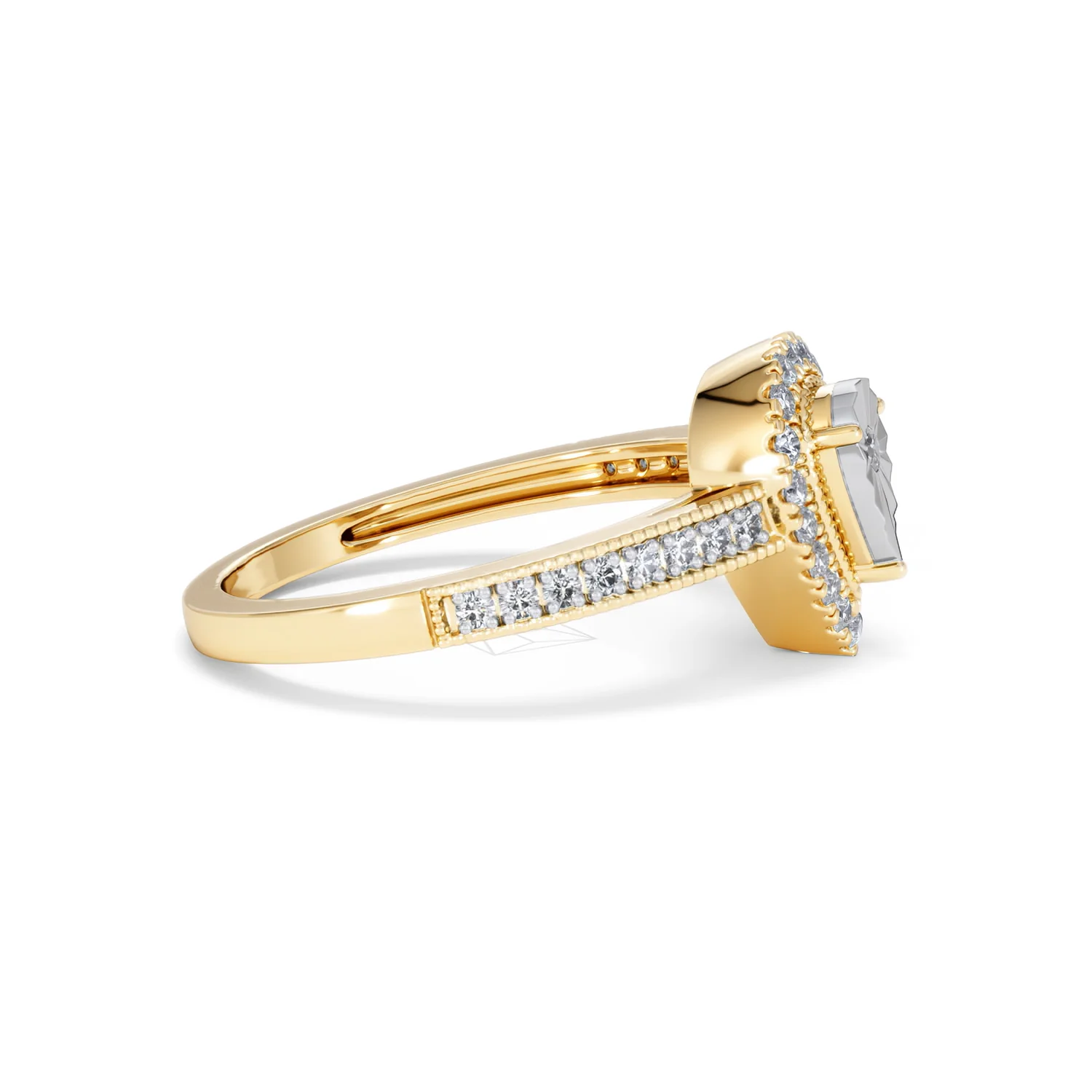 Masami Pear Shaped Pave Diamond Engagement Ring 0.15ct 9K Yellow Gold - Image 25