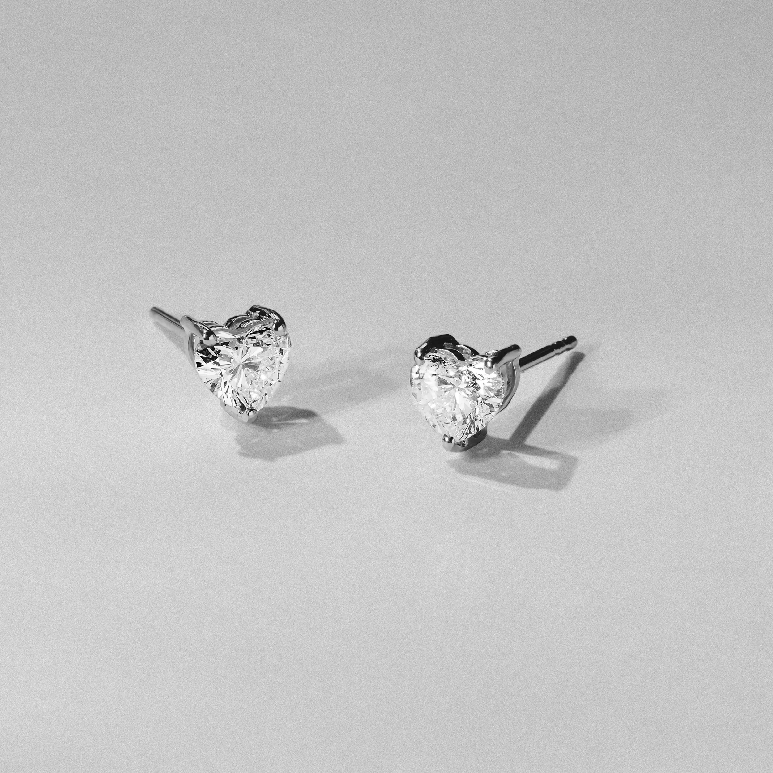 Naomi Heart Cut Lab Diamond Stud Earrings 1.00ct H/SI in 9K White Gold - Image 8