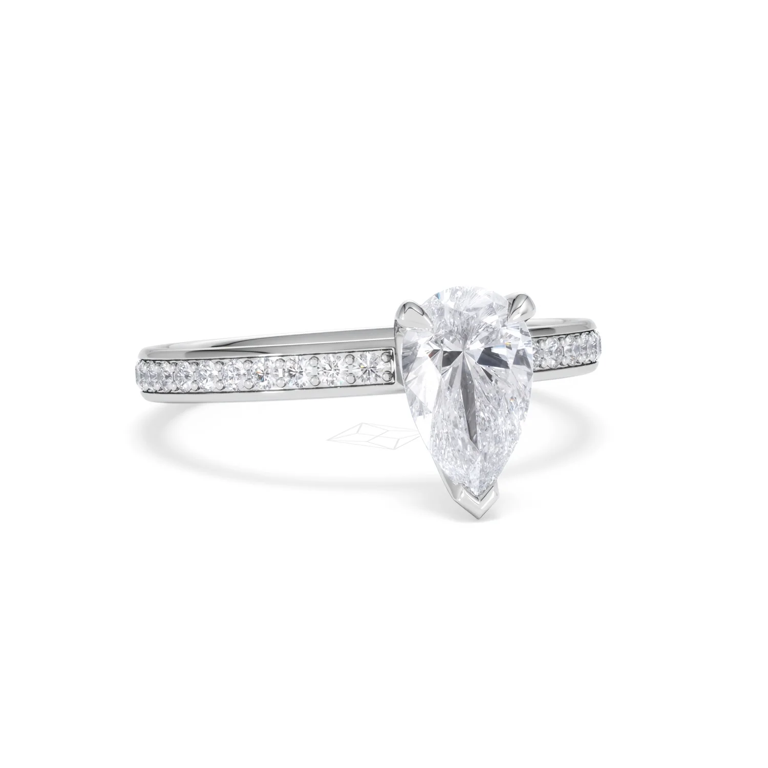 Origin 1.25ct Pear Cut Lab Diamond Solitaire Engagement Ring with Side Stones in 18K White Gold - Image 11