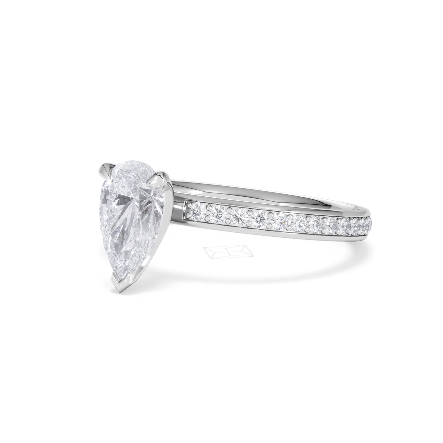Origin 1.25ct Pear Cut Lab Diamond Solitaire Engagement Ring with Side Stones in 18K White Gold - Image 79