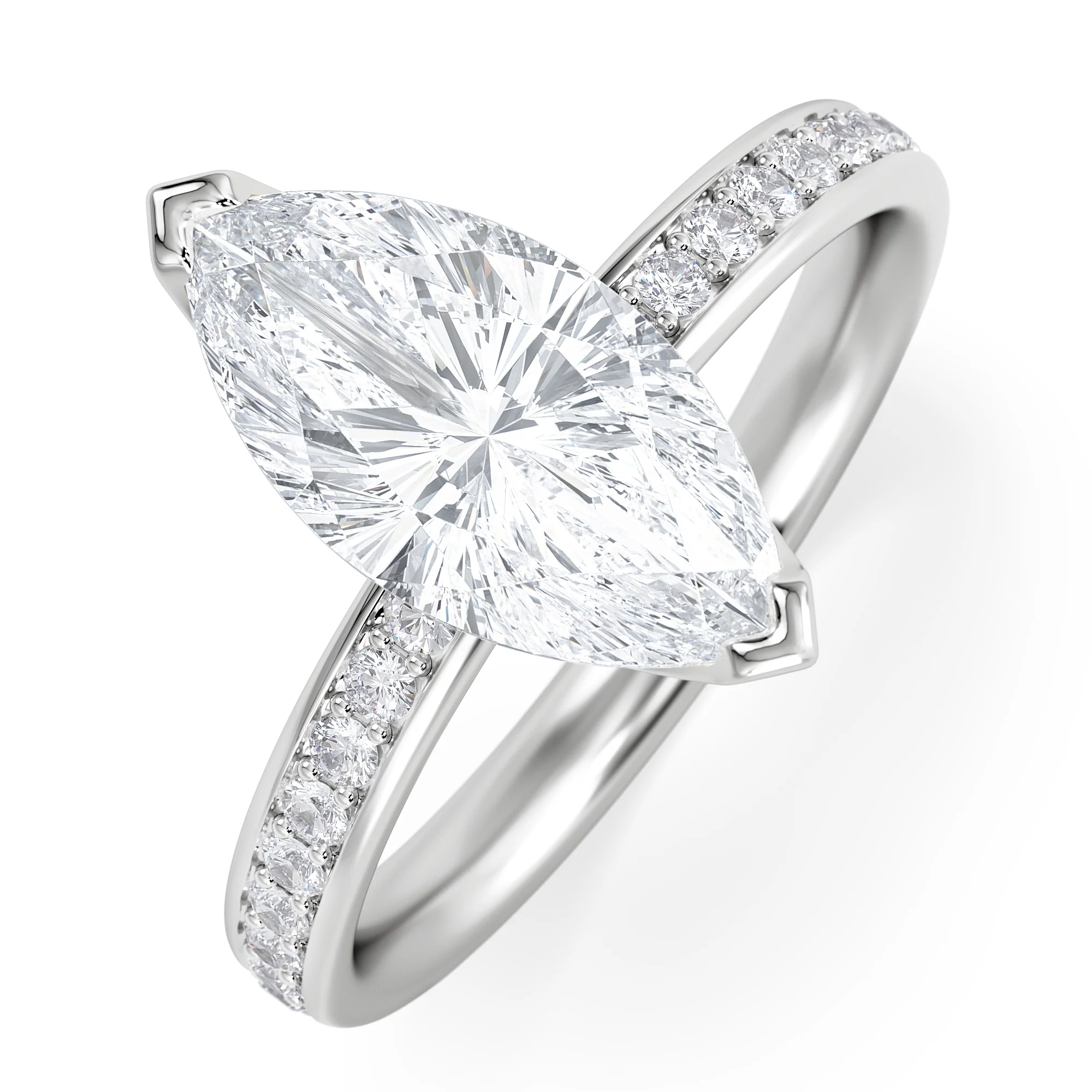 Origin 2.25ct Marquise Cut Lab Diamond Solitaire Engagement Ring with Side Stones in 18K White Gold