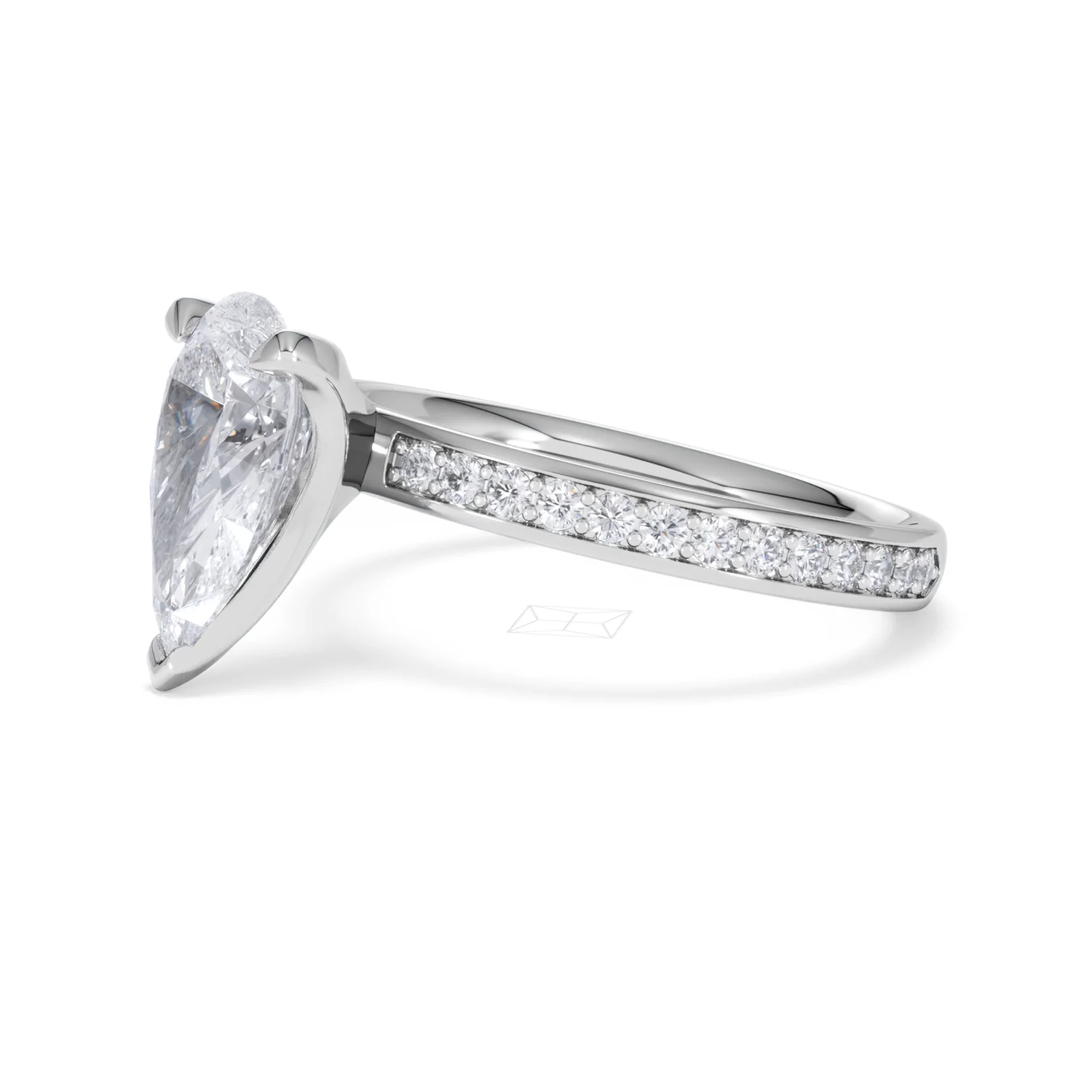 Origin 2.25ct Pear Cut Lab Diamond Solitaire Engagement Ring with Side Stones in 18K White Gold - Image 74