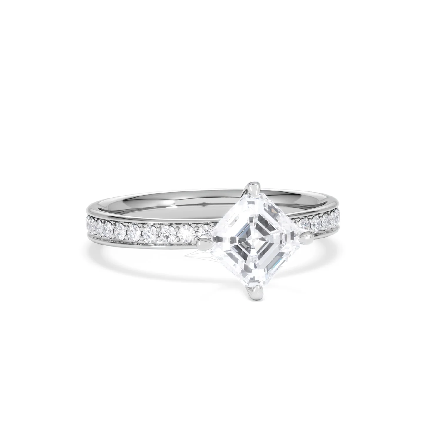 Origin Twist 1.00ct Asscher Cut Lab Diamond Solitaire Engagement Ring with Side Stones in 18K White Gold - Image 10