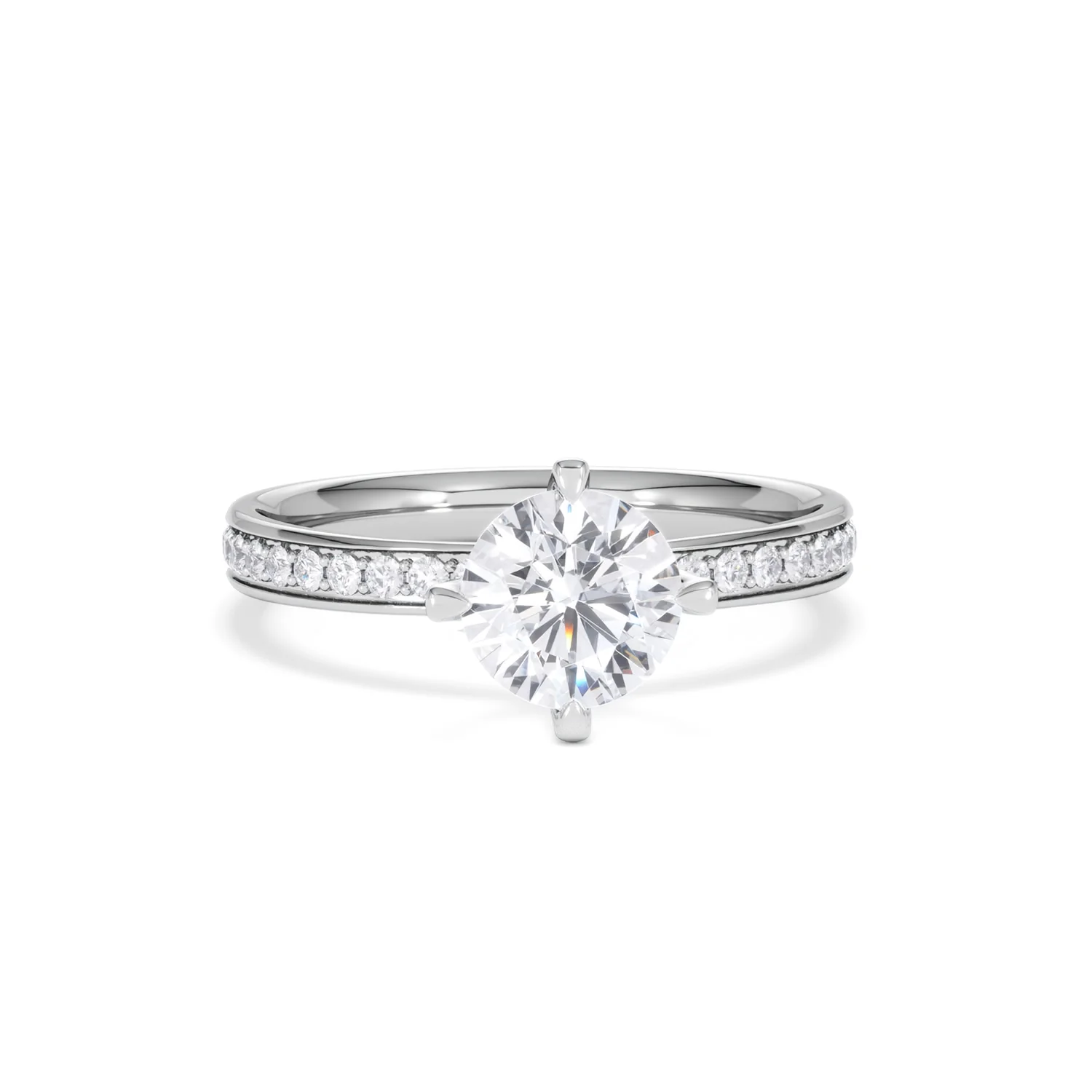 Origin Twist 1.00ct Round Cut Lab Diamond Solitaire Engagement Ring with Side Stones in 18K White Gold - Image 8