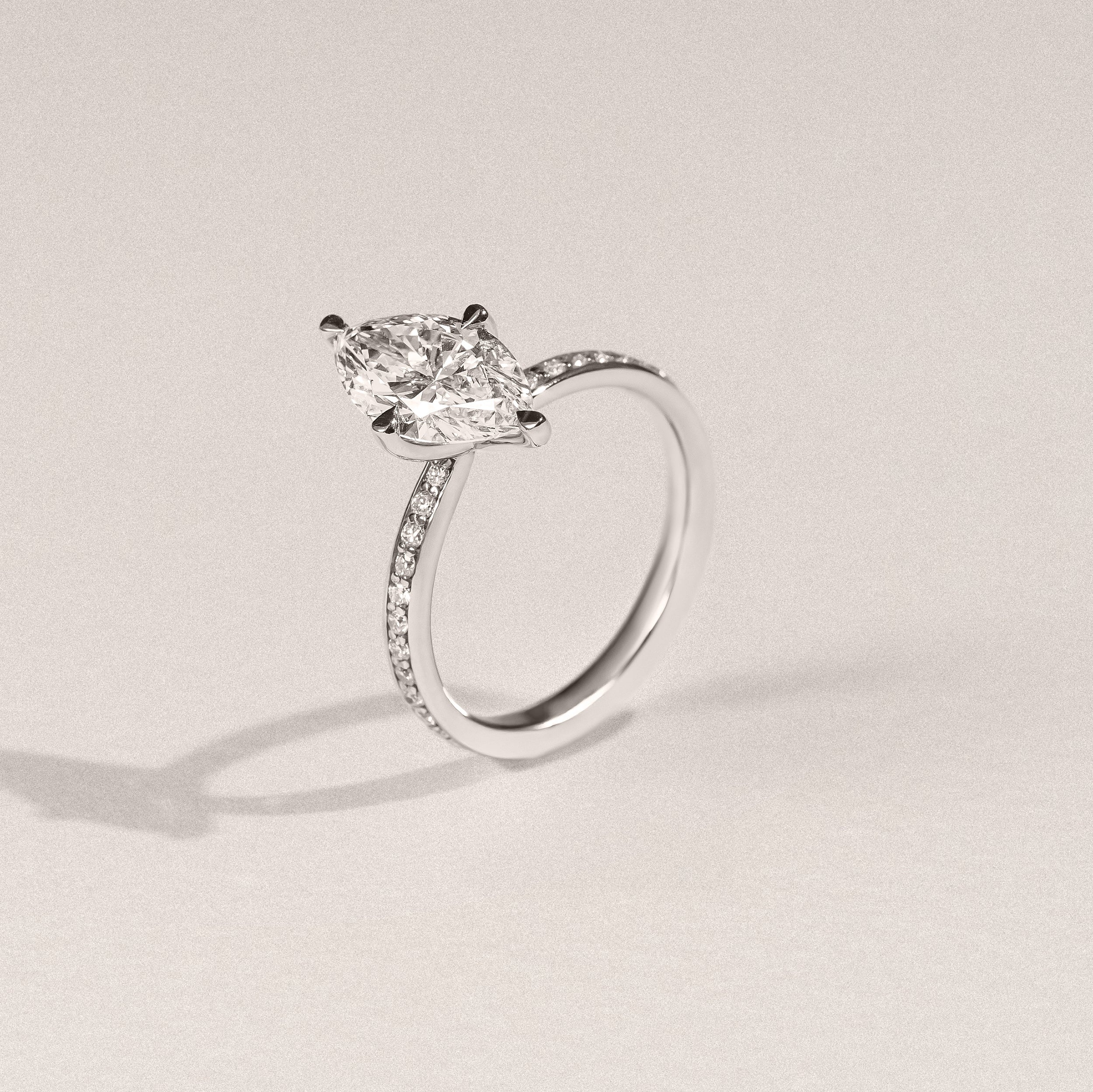 Origin Twist 2.00ct Marquise Cut Lab Diamond Solitaire Engagement Ring with Side Stones in 18K White Gold - Image 6