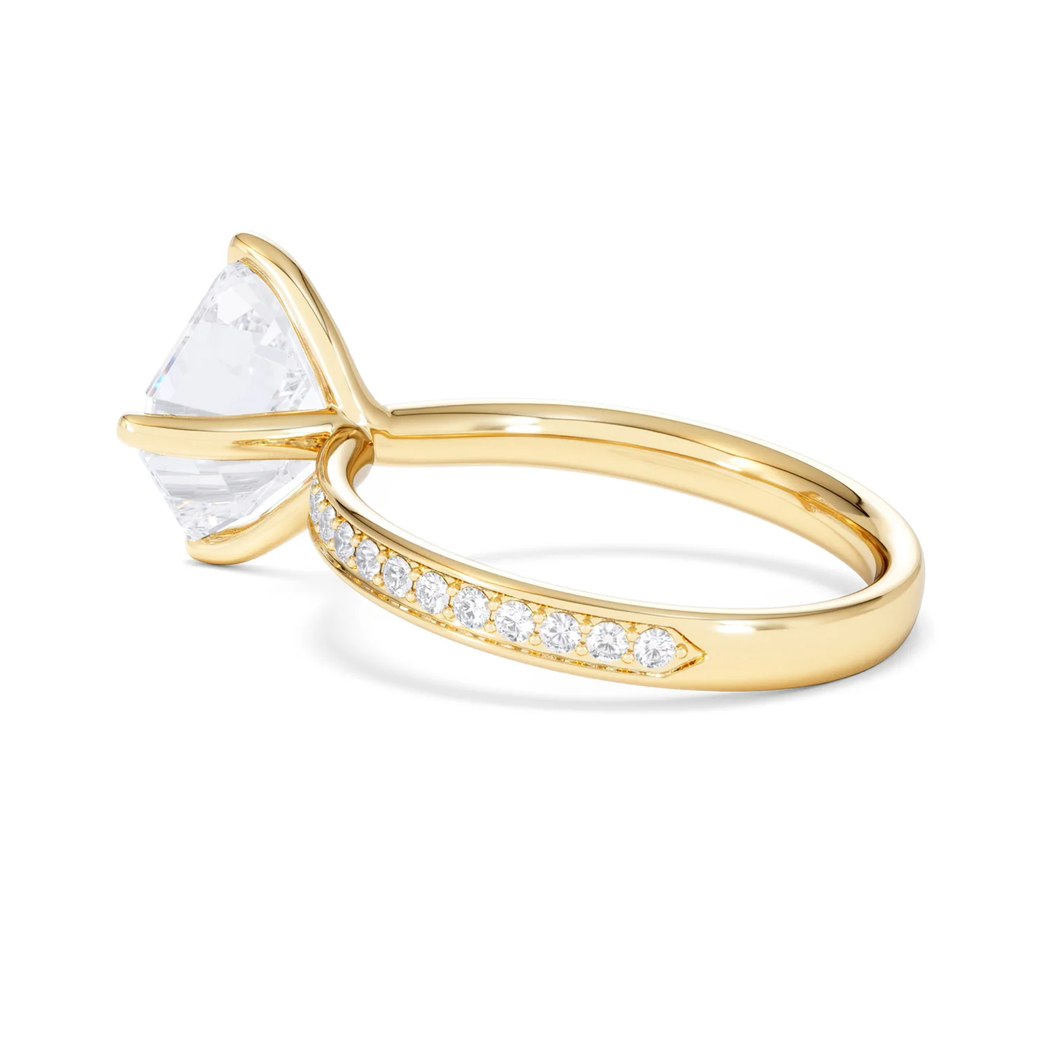 Origin Twist 3.00ct Asscher Cut Lab Diamond Solitaire Engagement Ring with Side Stones in 18K Yellow Gold - Image 60