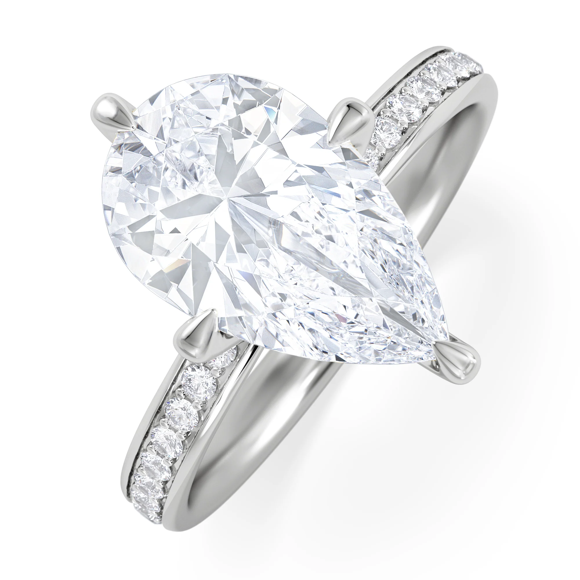 Origin Twist 3.00ct Pear Cut Lab Diamond Solitaire Engagement Ring with Side Stones in Platinum