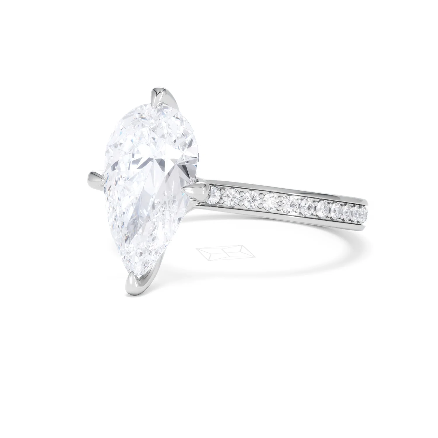 Origin Twist 3.00ct Pear Cut Lab Diamond Solitaire Engagement Ring with Side Stones in Platinum - Image 80