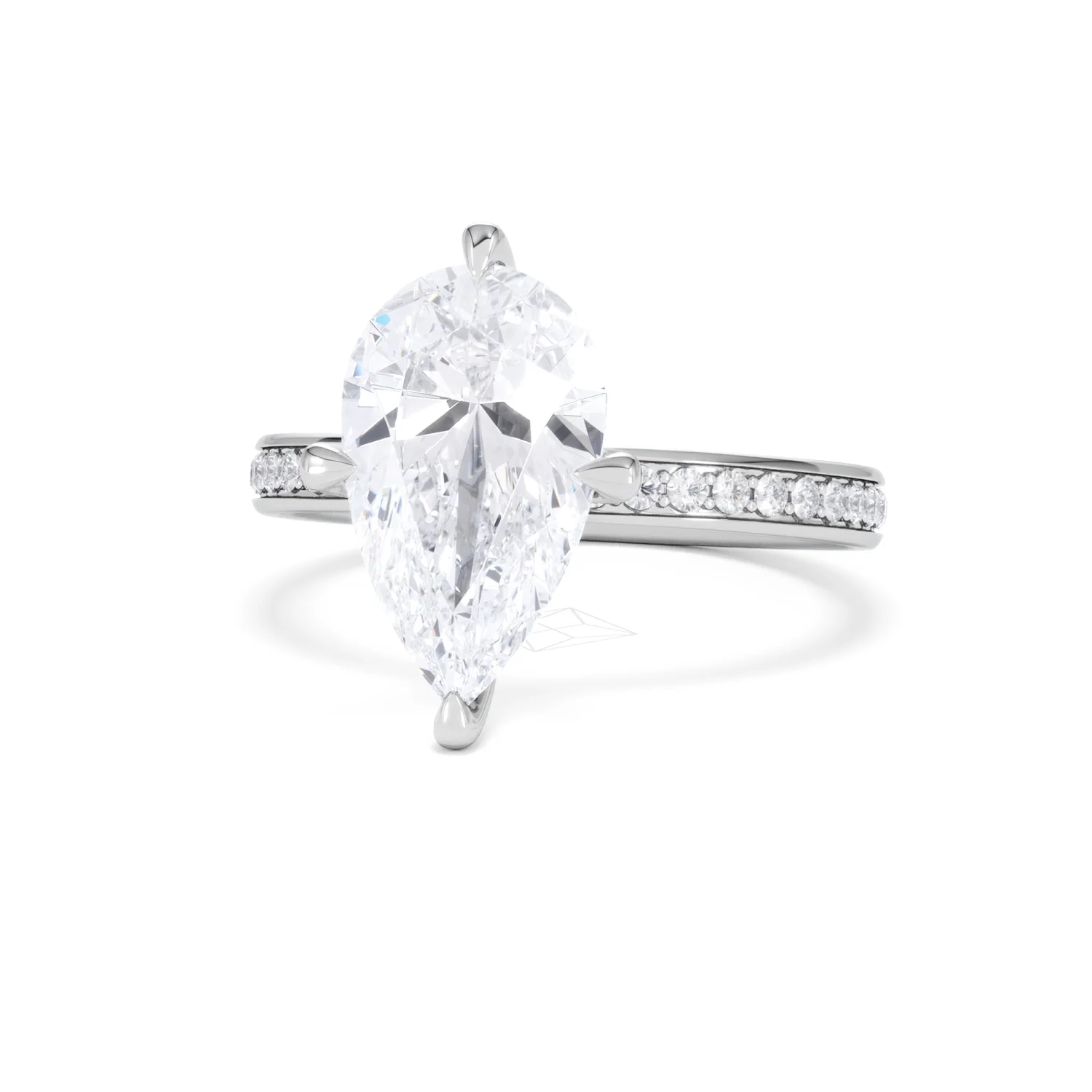 Origin Twist 3.00ct Pear Cut Lab Diamond Solitaire Engagement Ring with Side Stones in Platinum - Image 84