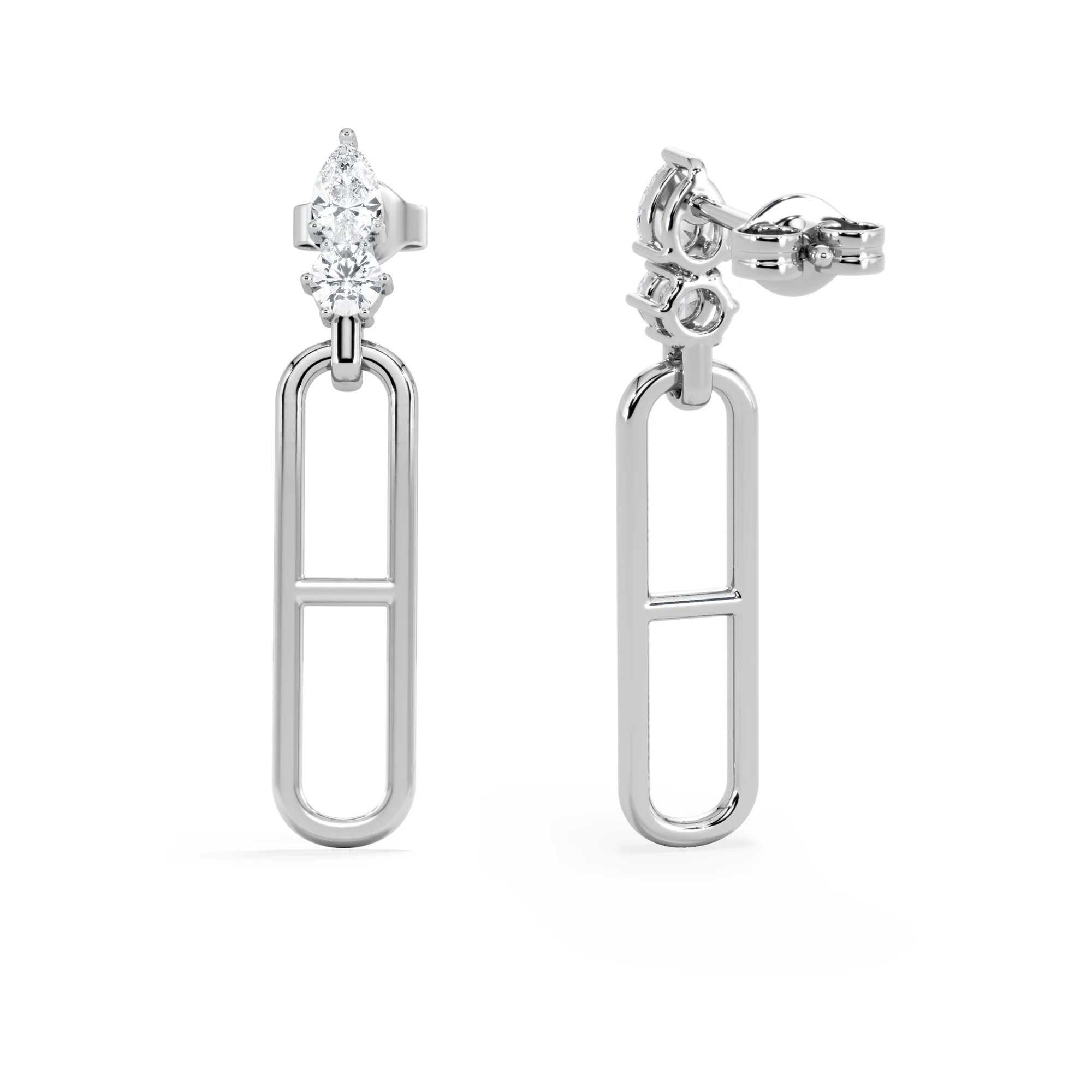 Paperclip 0.47ct Lab Diamond Drop Link Earrings in 18K White Gold - Image 7