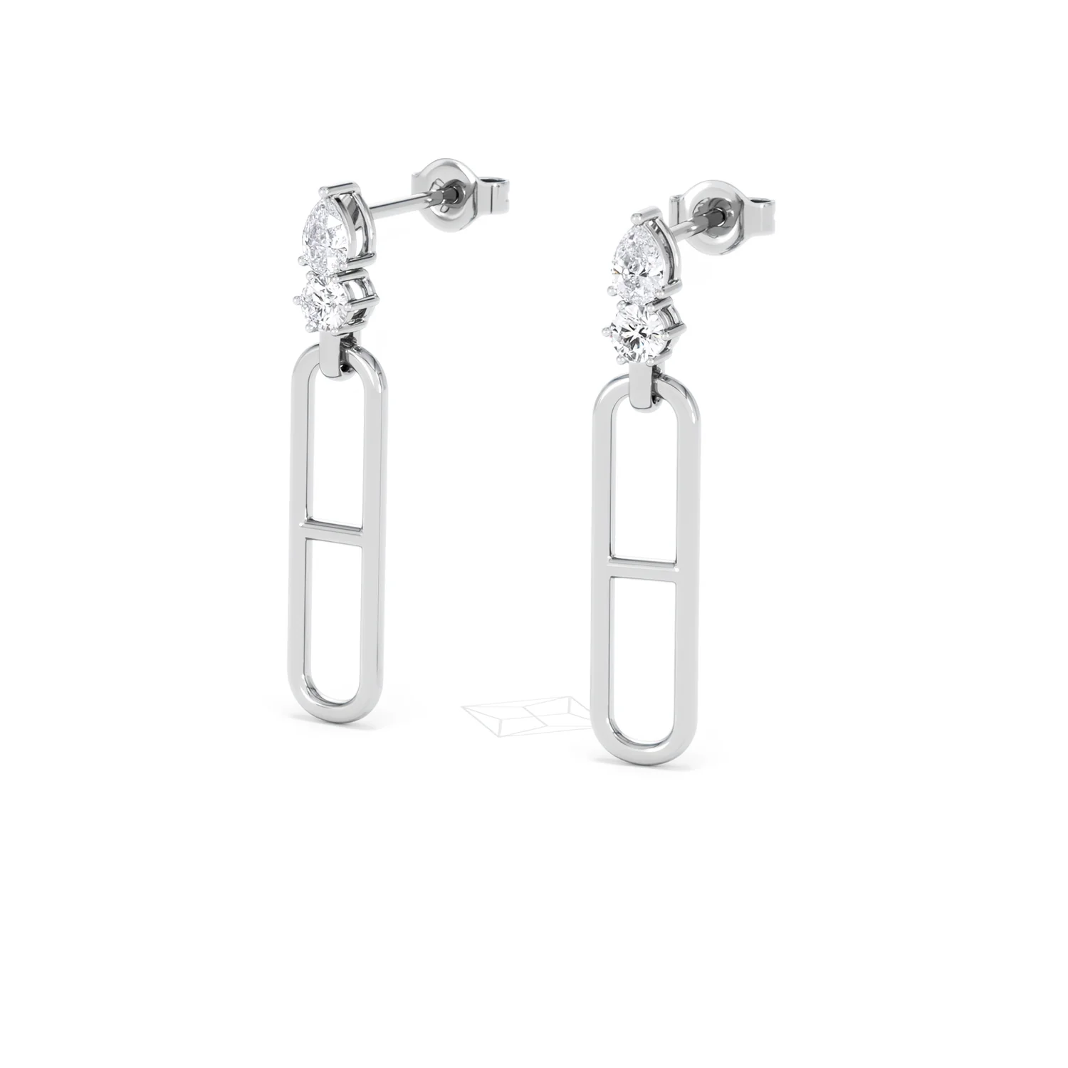 Paperclip 0.47ct Lab Diamond Drop Link Earrings in 18K White Gold - Image 83