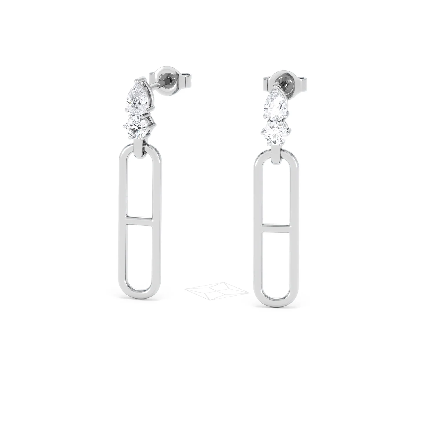 Paperclip 0.47ct Lab Diamond Drop Link Earrings in 18K White Gold - Image 86