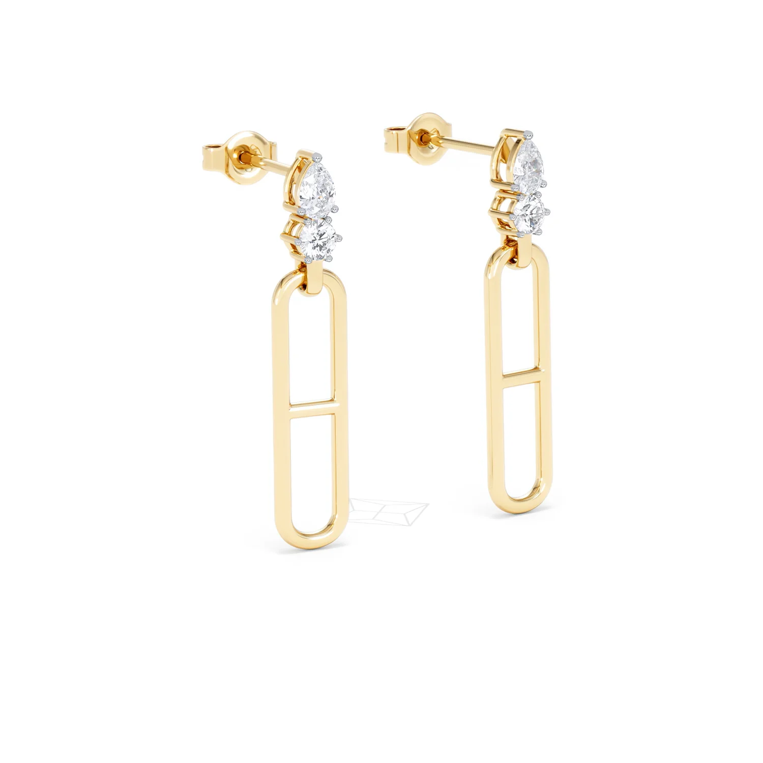 Paperclip 0.47ct Lab Diamond Drop Link Earrings in 18K Yellow Gold - Image 16