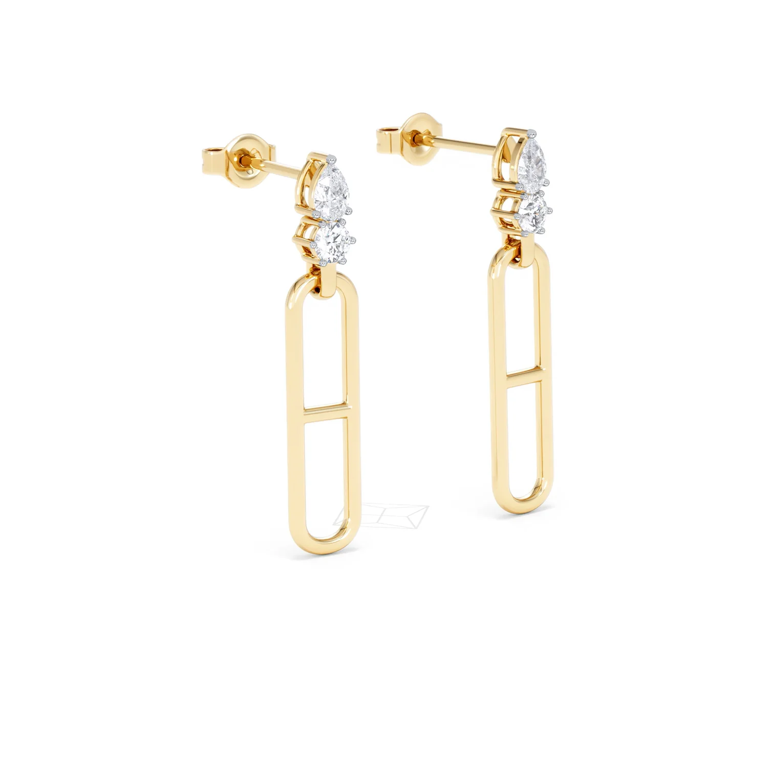 Paperclip 0.47ct Lab Diamond Drop Link Earrings in 18K Yellow Gold - Image 17