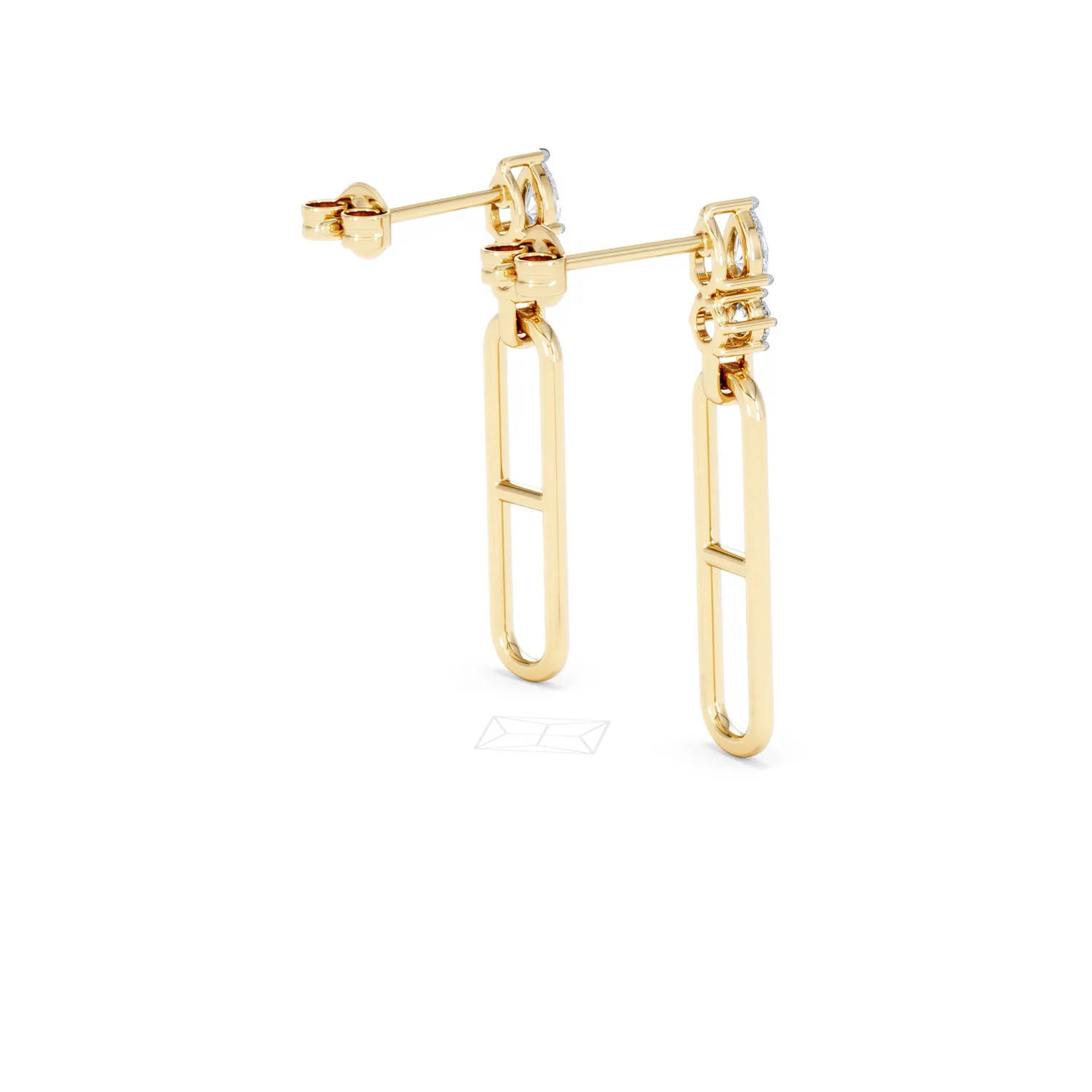 Paperclip 0.47ct Lab Diamond Drop Link Earrings in 18K Yellow Gold - Image 37