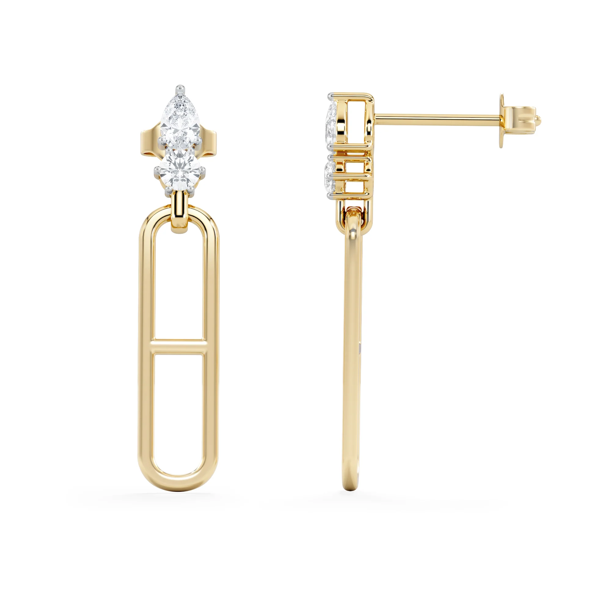 Paperclip 0.47ct Lab Diamond Drop Link Earrings in 18K Yellow Gold - Image 5