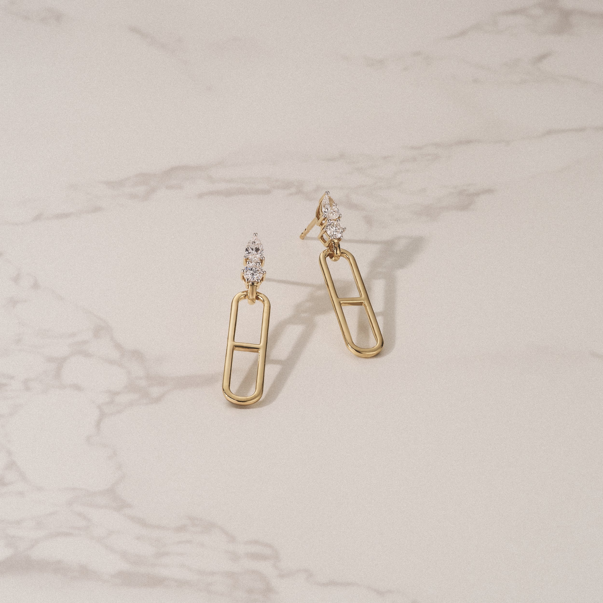 Paperclip 0.47ct Lab Diamond Drop Link Earrings in 18K Yellow Gold - Image 6