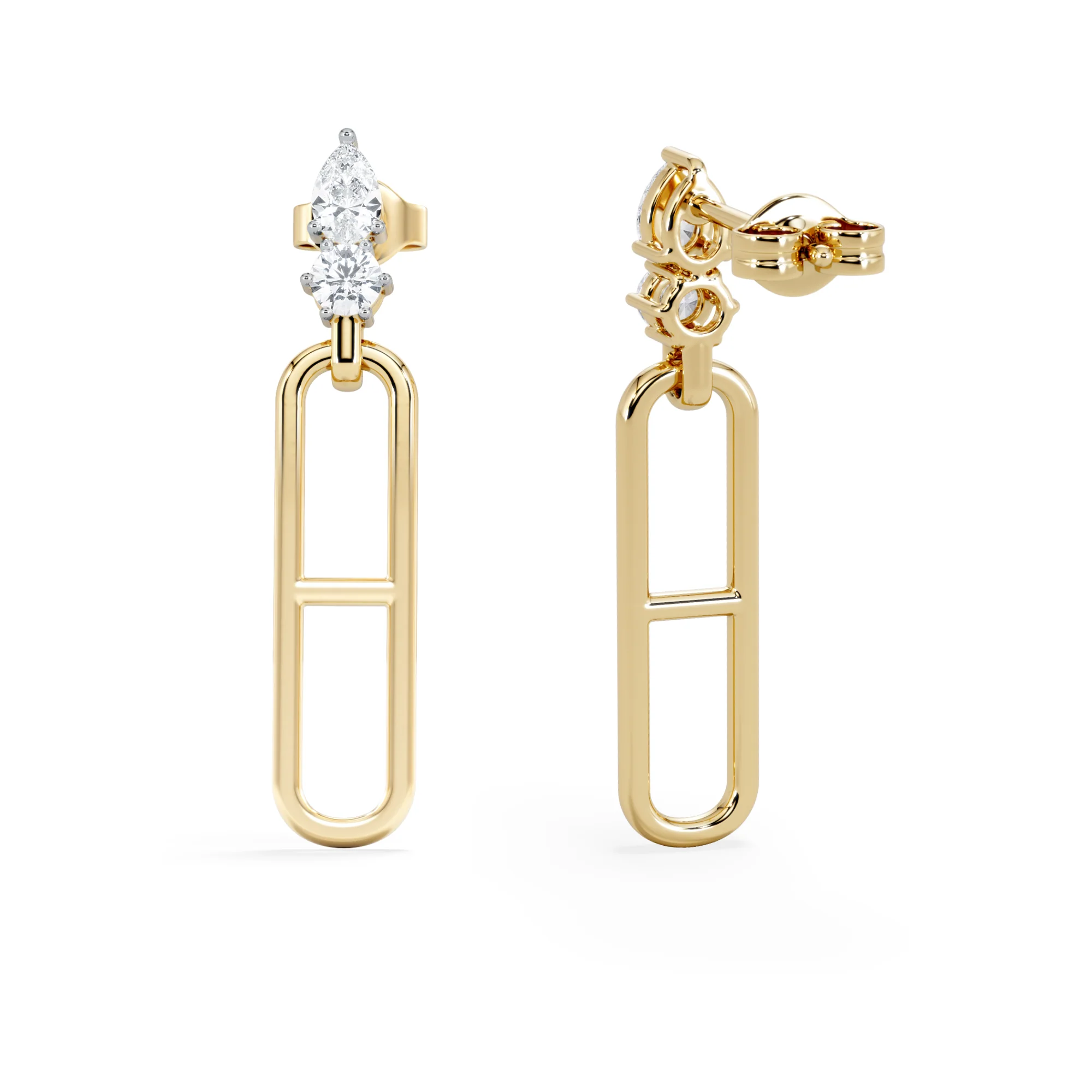 Paperclip 0.47ct Lab Diamond Drop Link Earrings in 18K Yellow Gold - Image 7