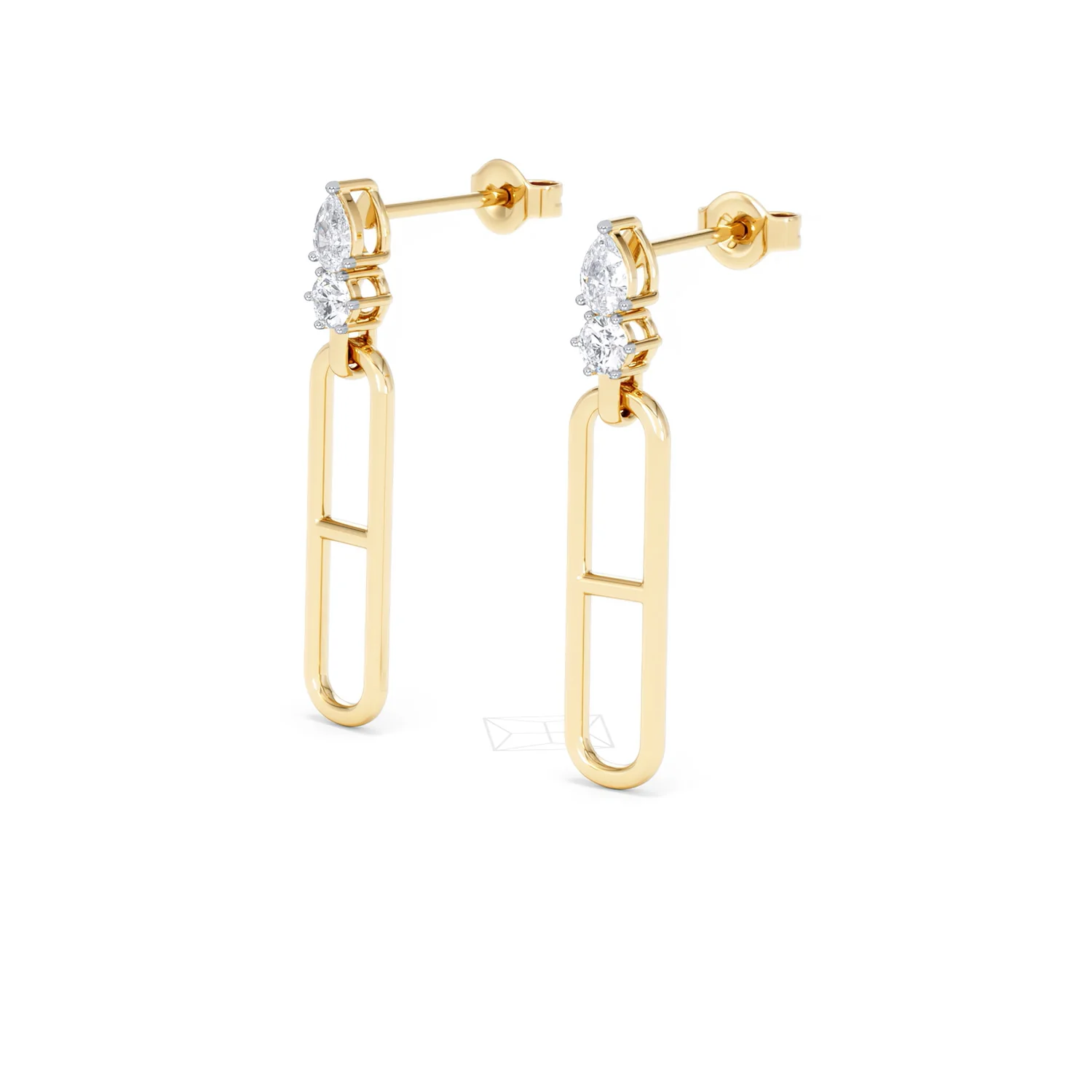 Paperclip 0.47ct Lab Diamond Drop Link Earrings in 18K Yellow Gold - Image 80