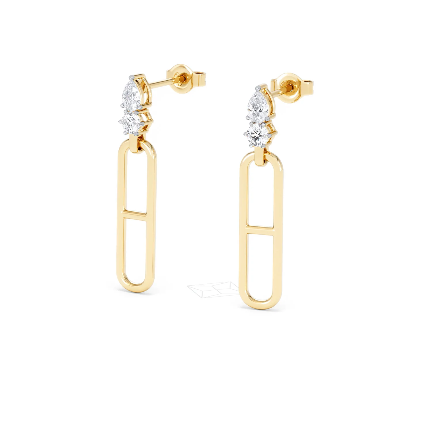 Paperclip 0.47ct Lab Diamond Drop Link Earrings in 18K Yellow Gold - Image 83