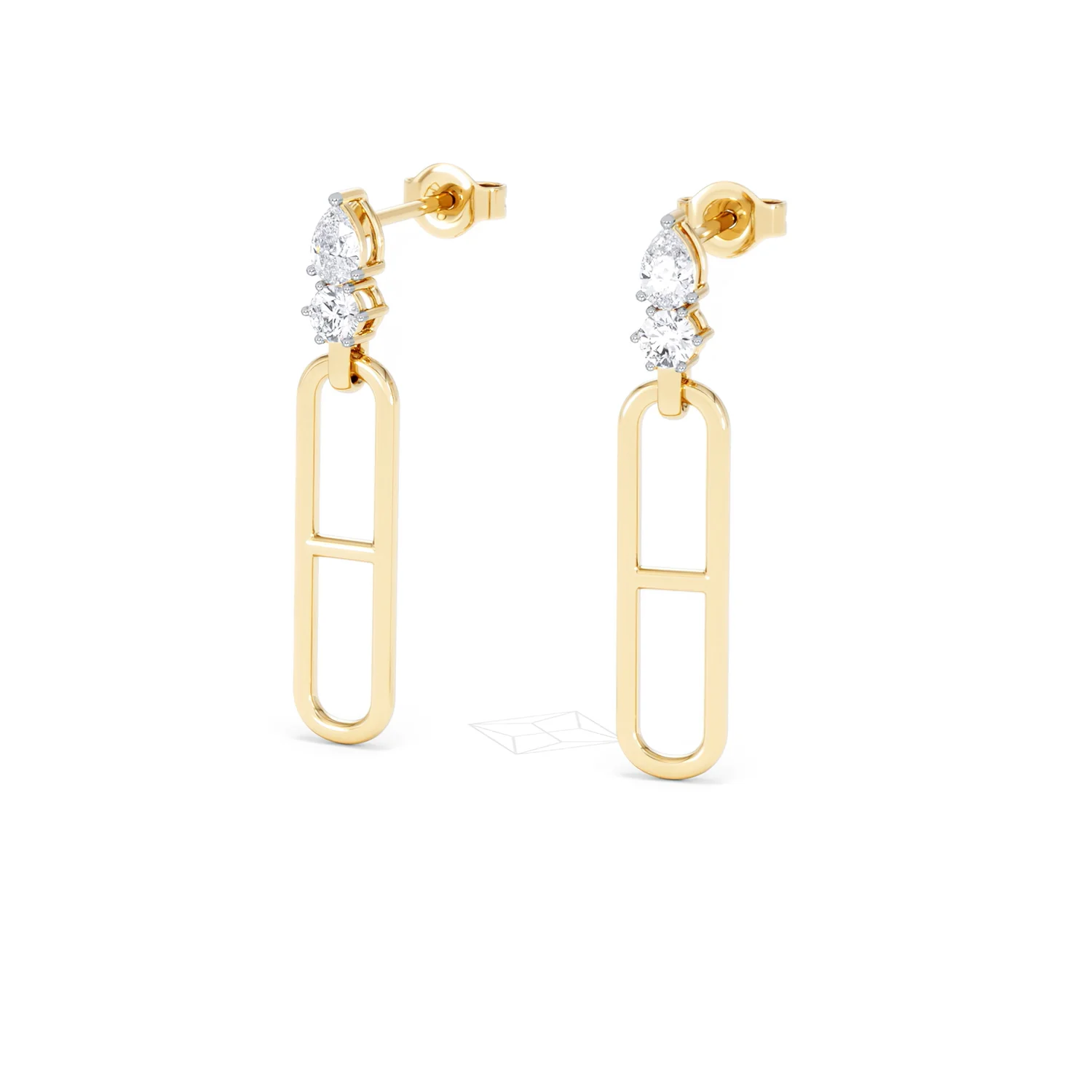 Paperclip 0.47ct Lab Diamond Drop Link Earrings in 18K Yellow Gold - Image 84