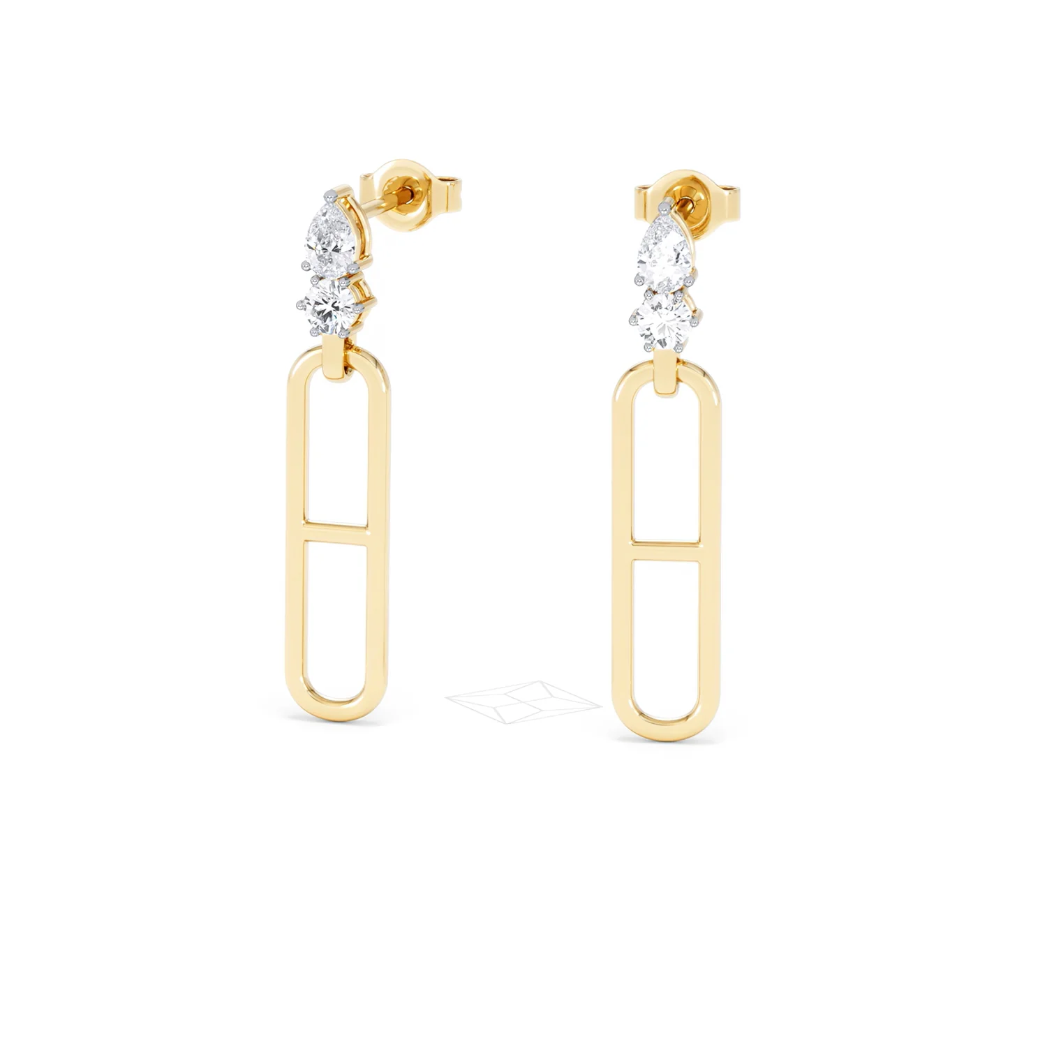 Paperclip 0.47ct Lab Diamond Drop Link Earrings in 18K Yellow Gold - Image 86