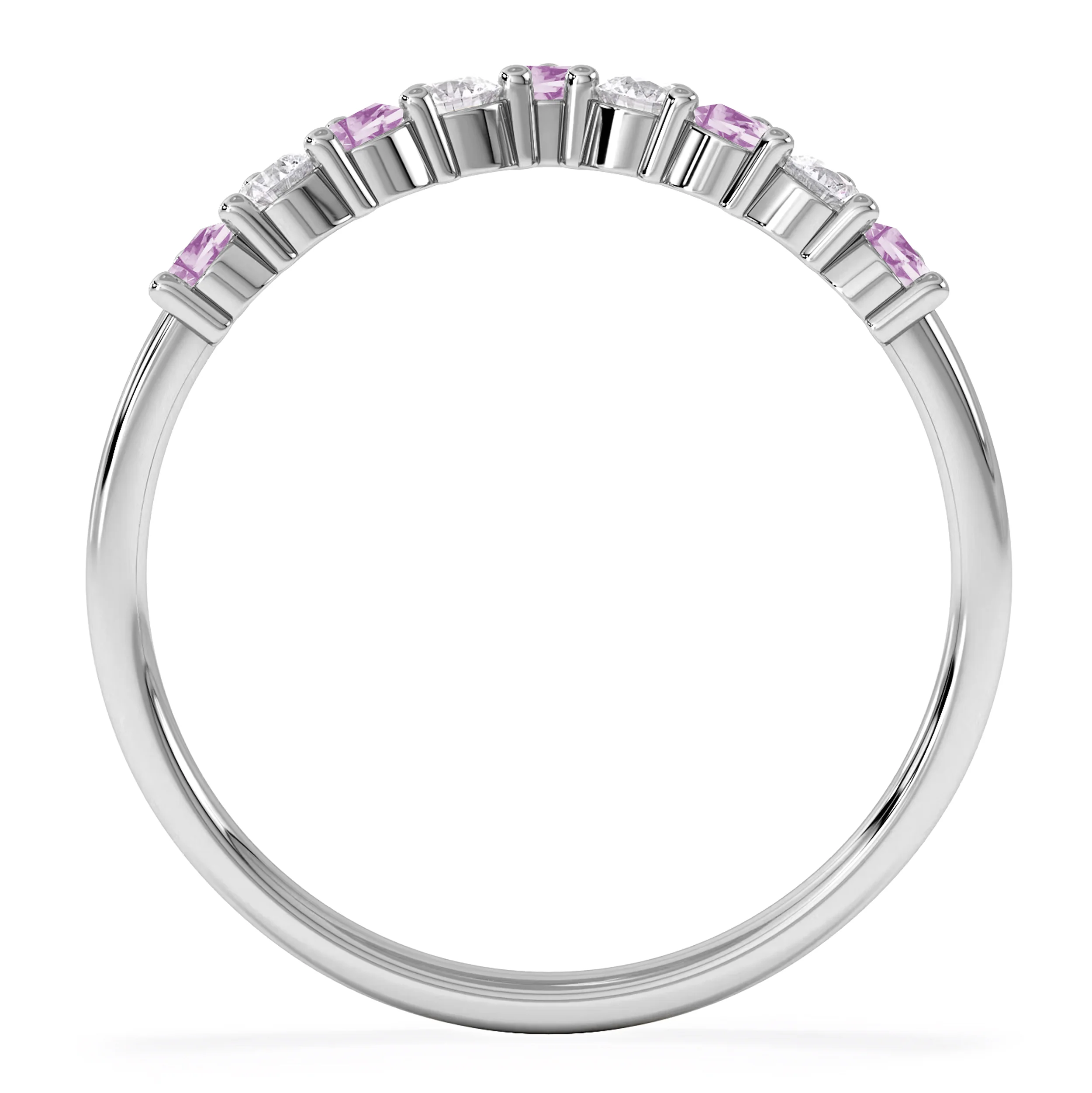 Starlit Pink Sapphire and Lab Diamond Wishbone Ring in 9K White Gold - Image 5
