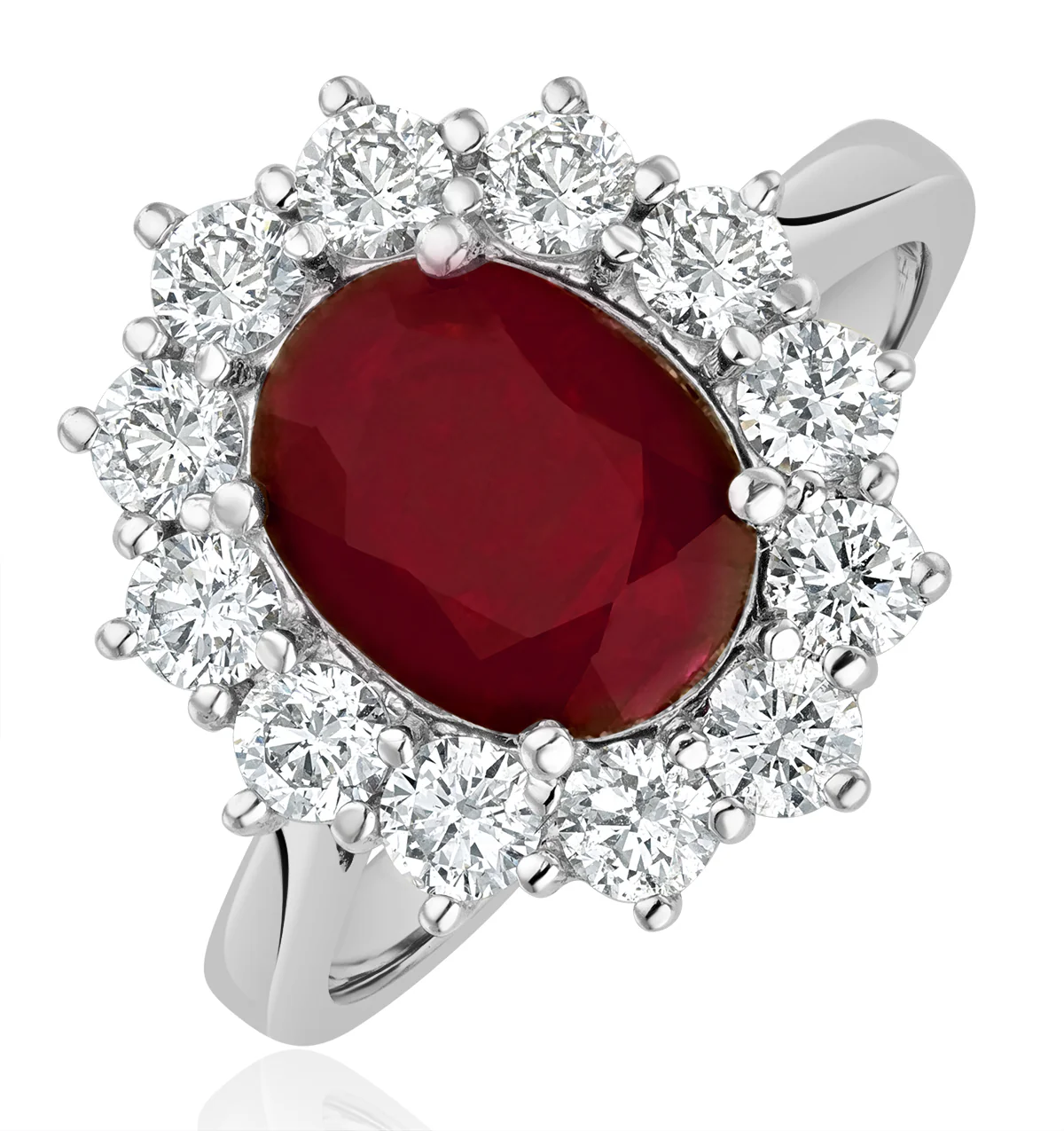 Ruby 2.40ct And Lab Diamond 1.00ct Cluster Ring in 18K White Gold