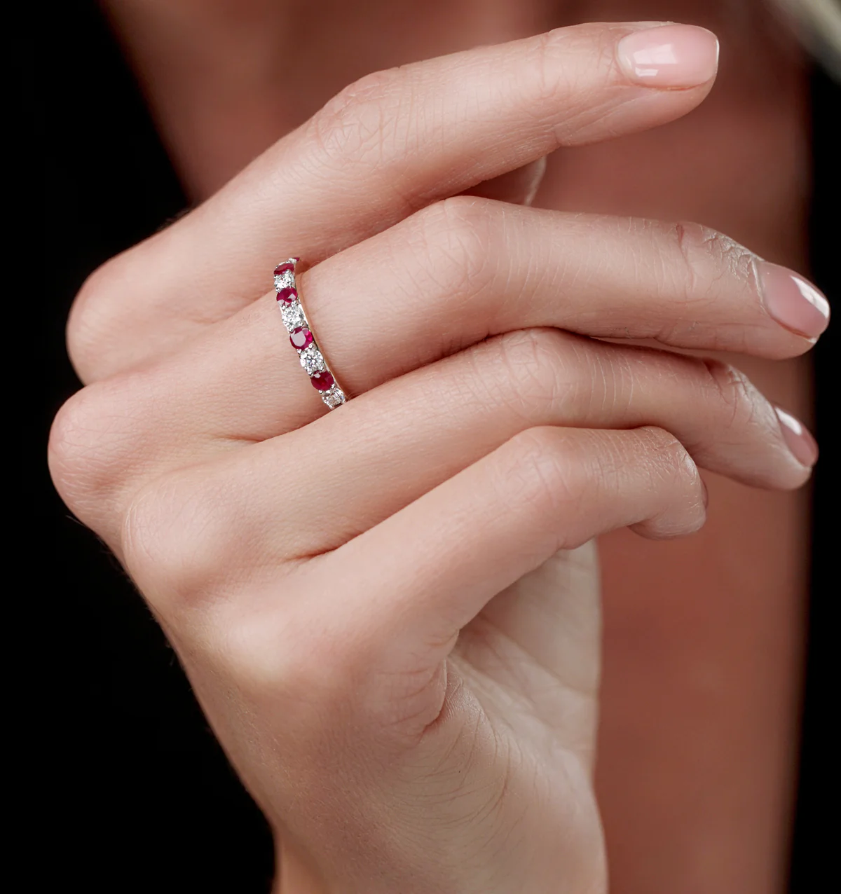 Ruby and 0.50ct Diamond Asteria Eternity Ring in 18K Gold - Image 2