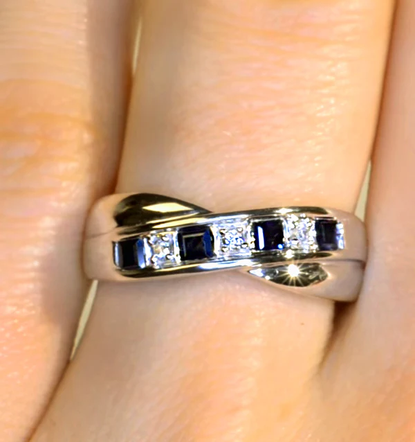 Sapphire 0.45ct And Diamond 9K White Gold Crossover Ring - Image 4