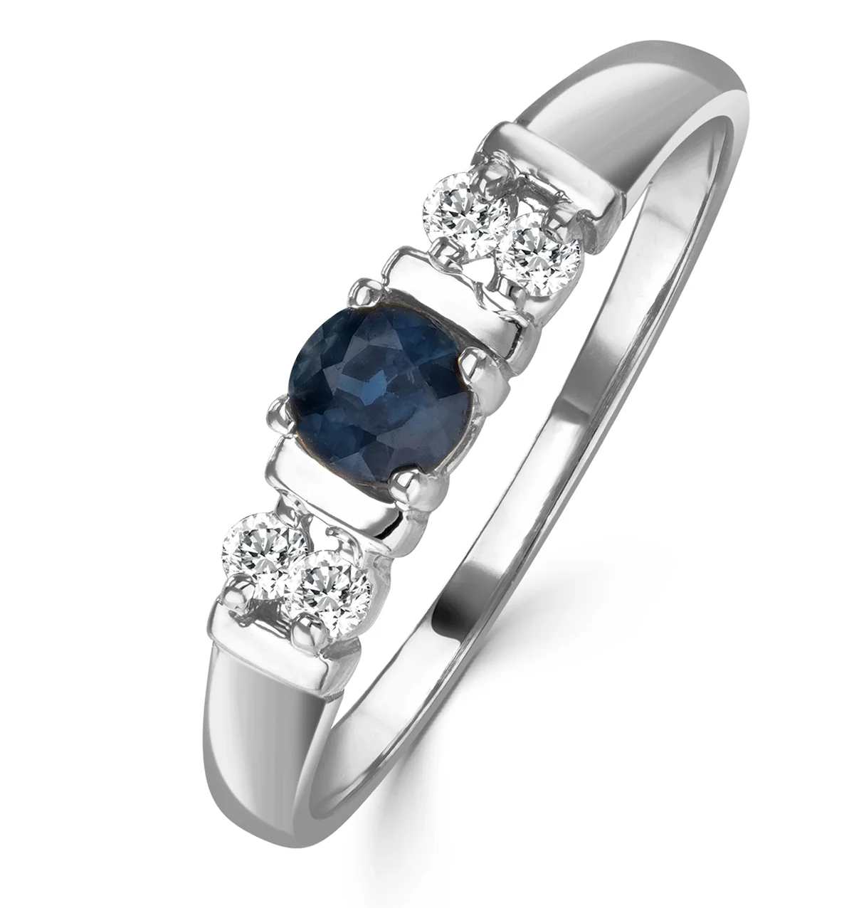 Sapphire 3.75mm And Diamond 18K White Gold Ring SIZE L