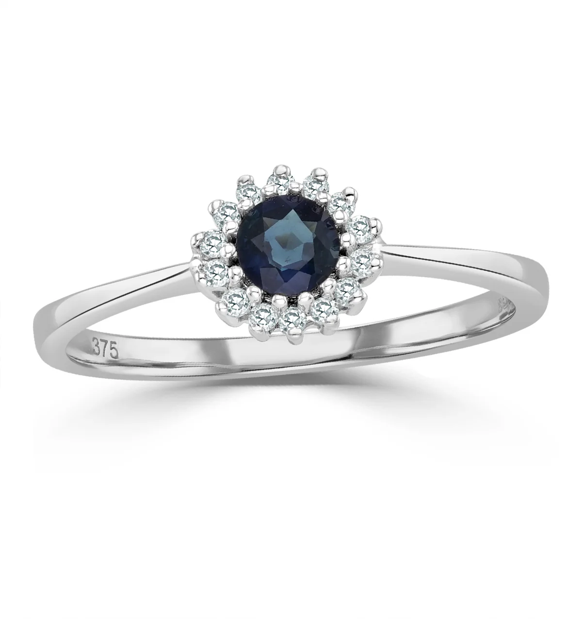 Sapphire 3.5 x 3.5mm And Diamond 9K White Gold Ring - Image 2