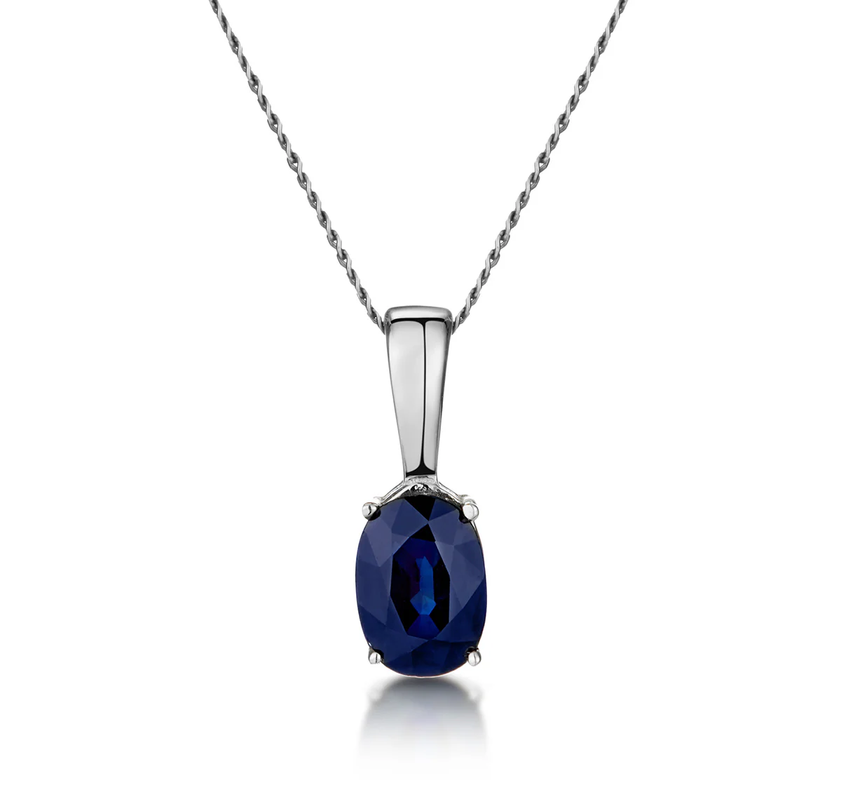 Sapphire 7 x 5 mm 9K White Gold Pendant Necklace