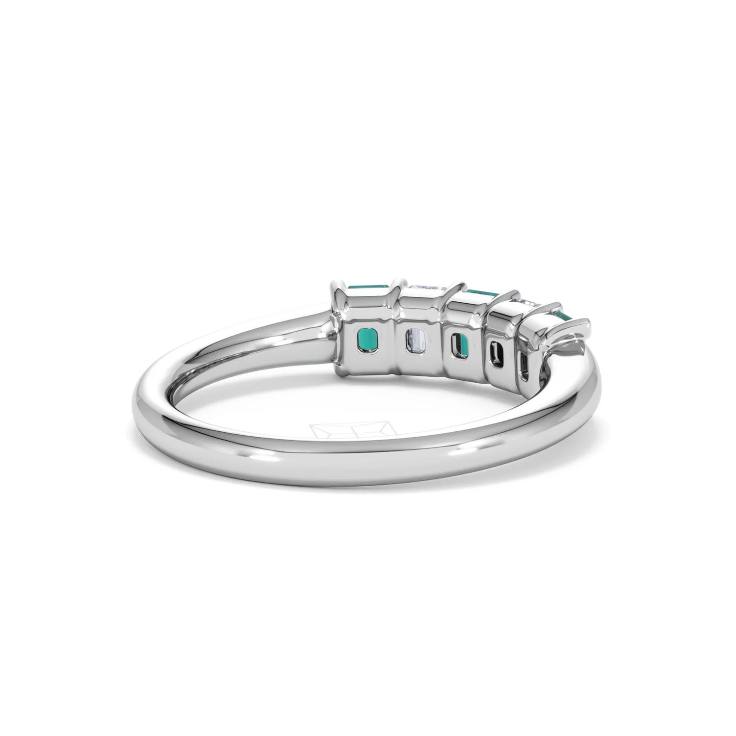 Solene 0.75ct Emerald Cut Lab Emerald and Lab Diamond Half Eternity Ring in 18K White Gold - Image 41