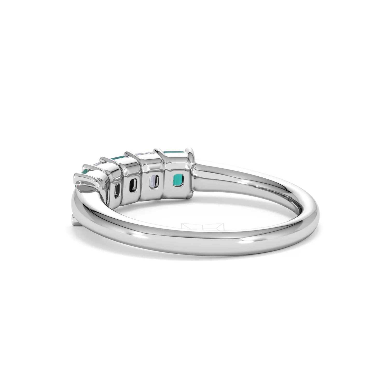 Solene 0.75ct Emerald Cut Lab Emerald and Lab Diamond Half Eternity Ring in 18K White Gold - Image 59