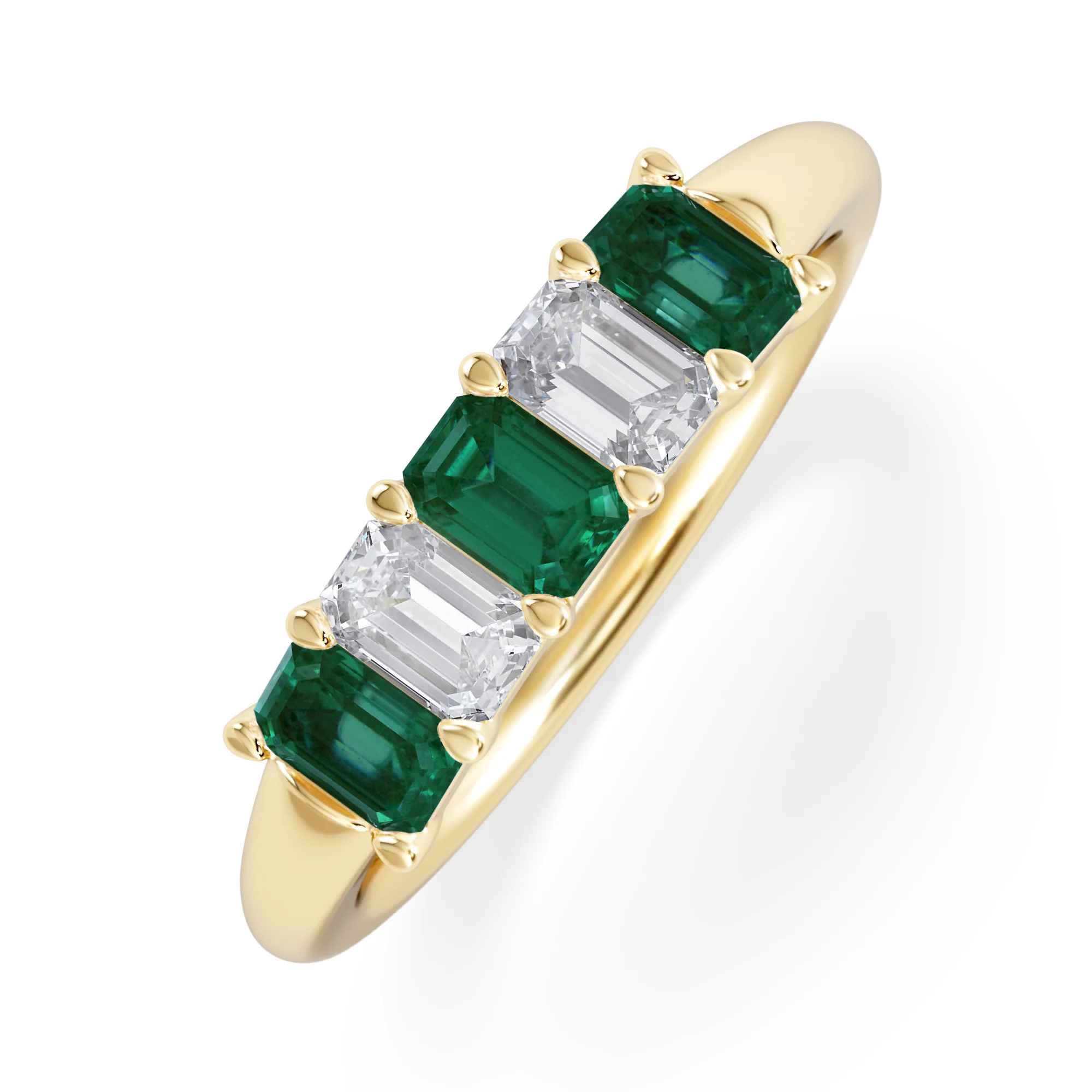 Solene 0.75ct Emerald Cut Lab Emerald and Lab Diamond Half Eternity Ring in 18K Yellow Gold
