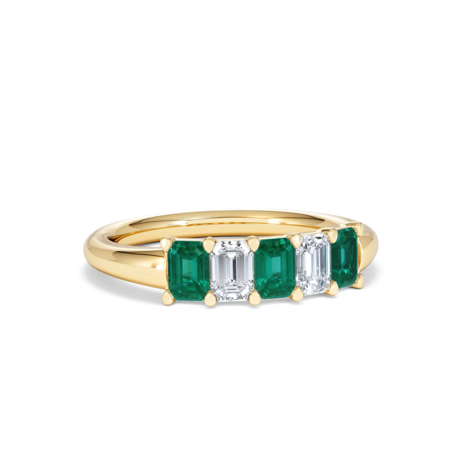 Solene 0.75ct Emerald Cut Lab Emerald and Lab Diamond Half Eternity Ring in 18K Yellow Gold - Image 13
