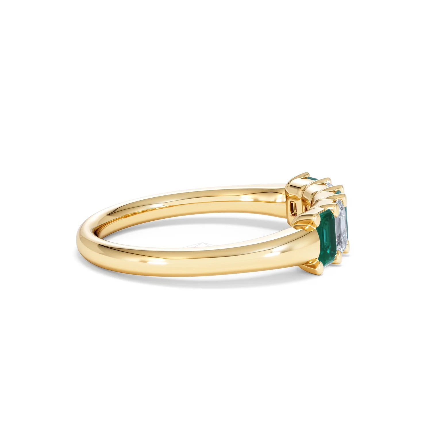 Solene 0.75ct Emerald Cut Lab Emerald and Lab Diamond Half Eternity Ring in 18K Yellow Gold - Image 29