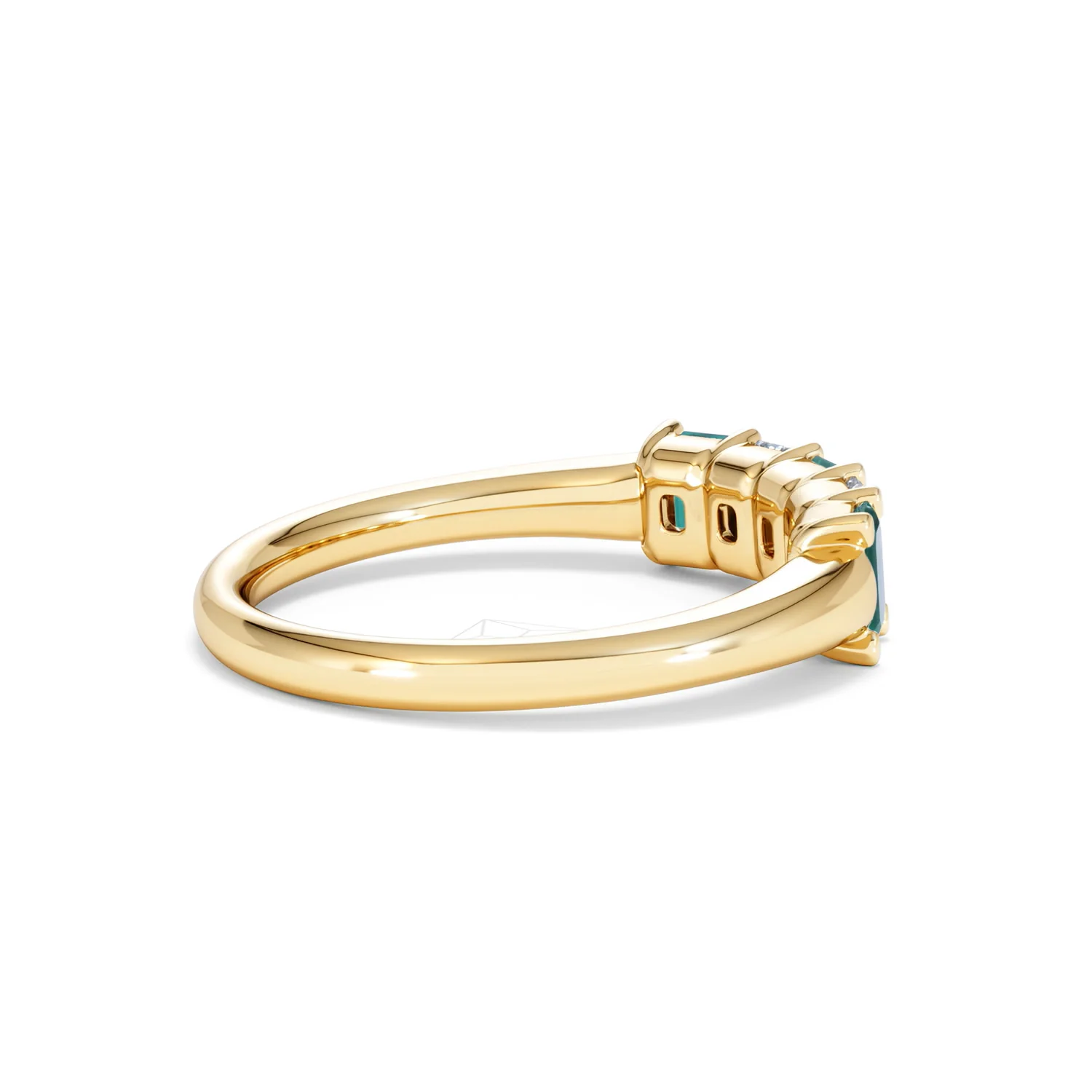 Solene 0.75ct Emerald Cut Lab Emerald and Lab Diamond Half Eternity Ring in 18K Yellow Gold - Image 34