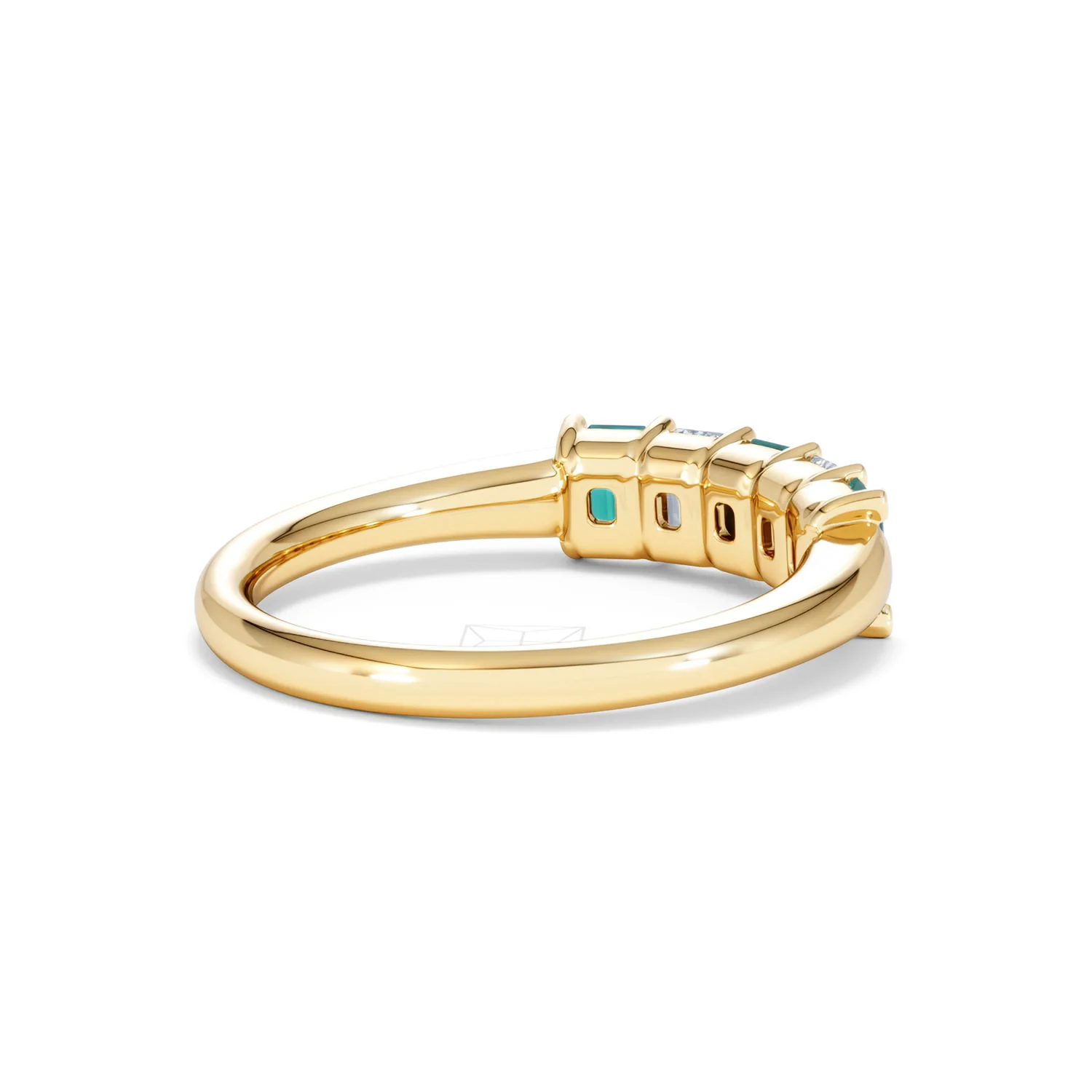 Solene 0.75ct Emerald Cut Lab Emerald and Lab Diamond Half Eternity Ring in 18K Yellow Gold - Image 38
