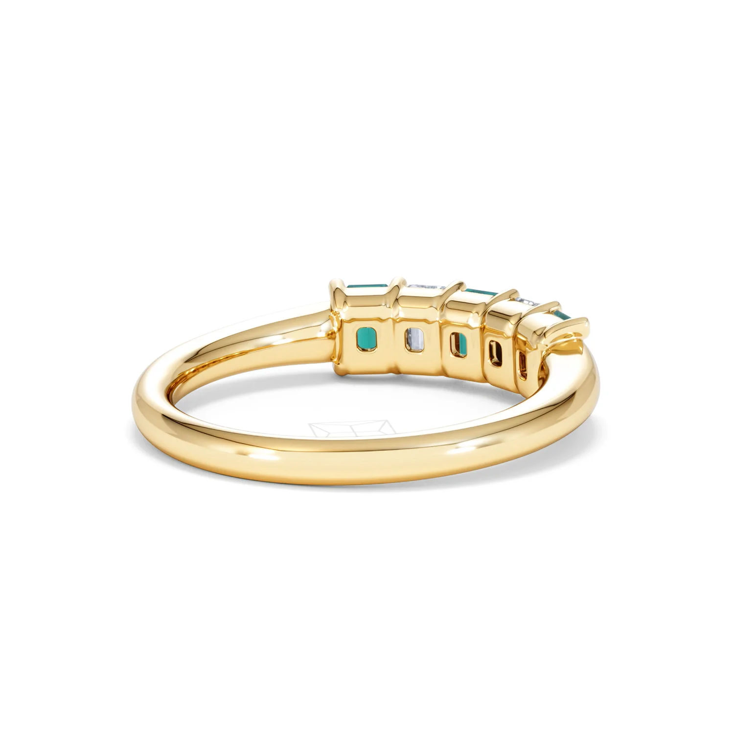 Solene 0.75ct Emerald Cut Lab Emerald and Lab Diamond Half Eternity Ring in 18K Yellow Gold - Image 41