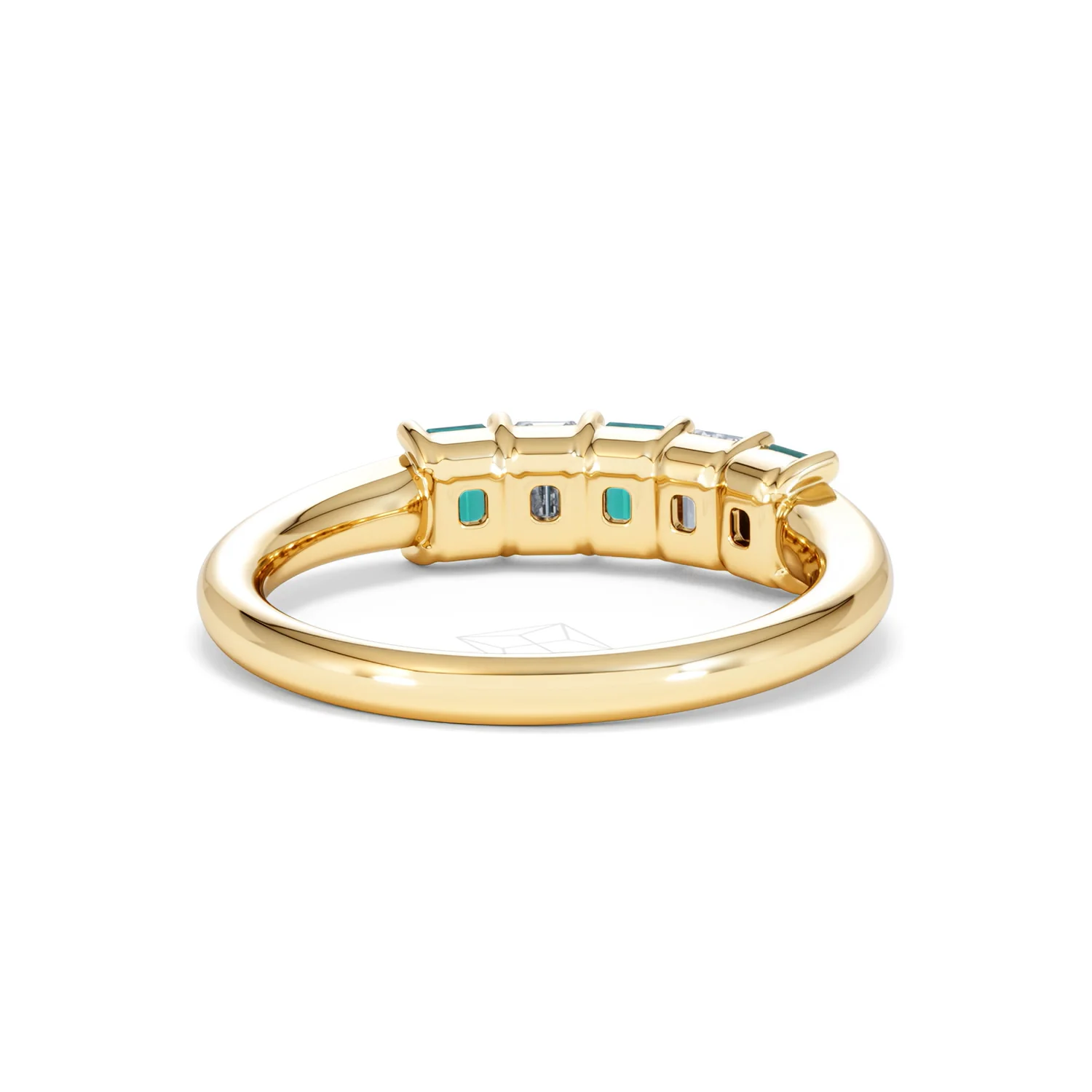 Solene 0.75ct Emerald Cut Lab Emerald and Lab Diamond Half Eternity Ring in 18K Yellow Gold - Image 45