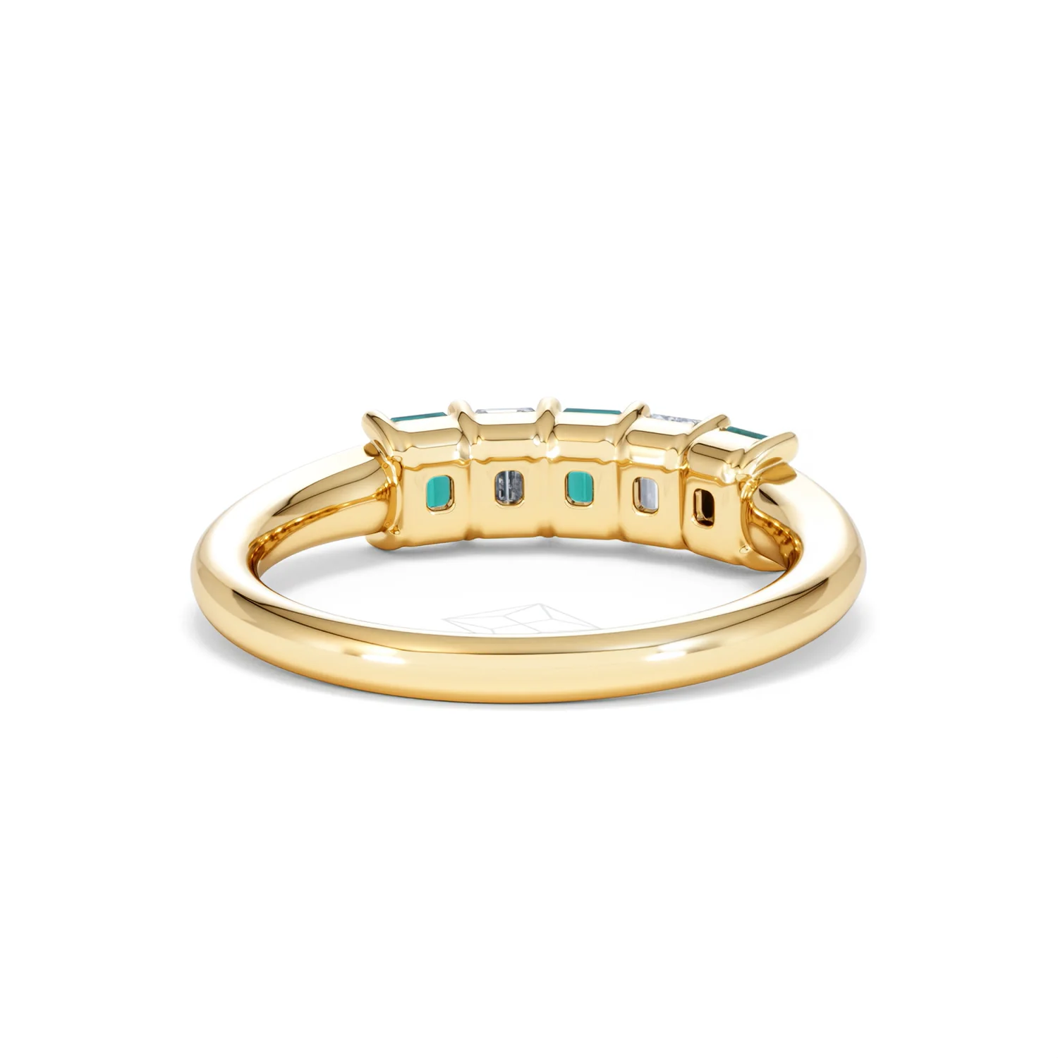 Solene 0.75ct Emerald Cut Lab Emerald and Lab Diamond Half Eternity Ring in 18K Yellow Gold - Image 46
