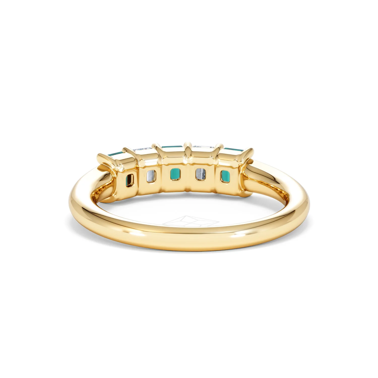 Solene 0.75ct Emerald Cut Lab Emerald and Lab Diamond Half Eternity Ring in 18K Yellow Gold - Image 51