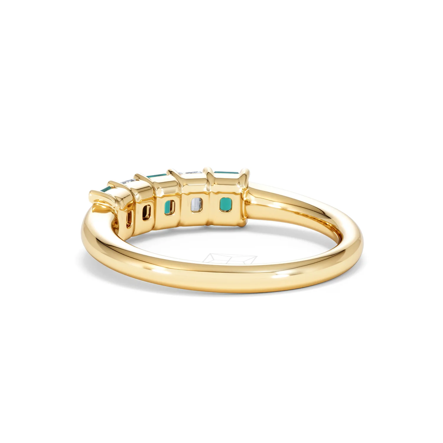 Solene 0.75ct Emerald Cut Lab Emerald and Lab Diamond Half Eternity Ring in 18K Yellow Gold - Image 56