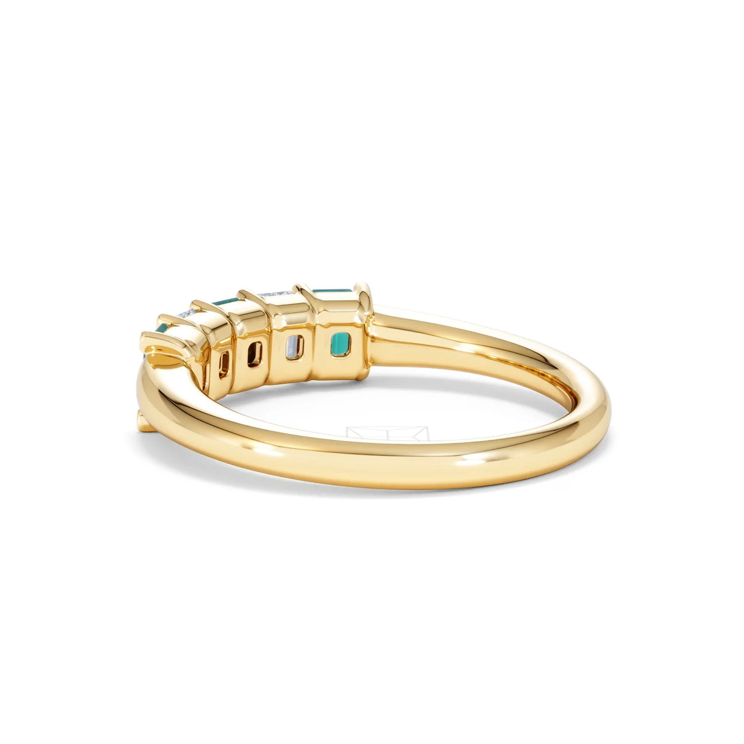 Solene 0.75ct Emerald Cut Lab Emerald and Lab Diamond Half Eternity Ring in 18K Yellow Gold - Image 59