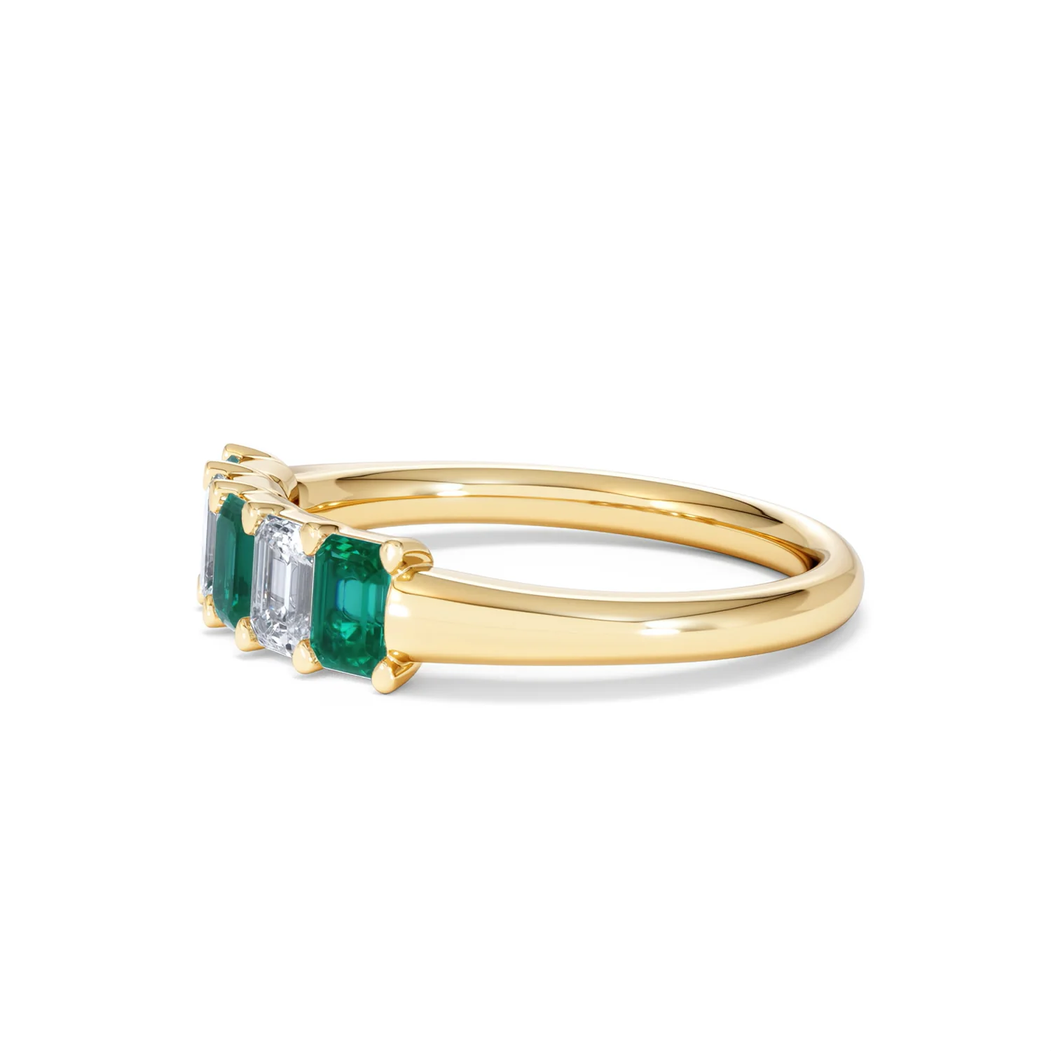 Solene 0.75ct Emerald Cut Lab Emerald and Lab Diamond Half Eternity Ring in 18K Yellow Gold - Image 74