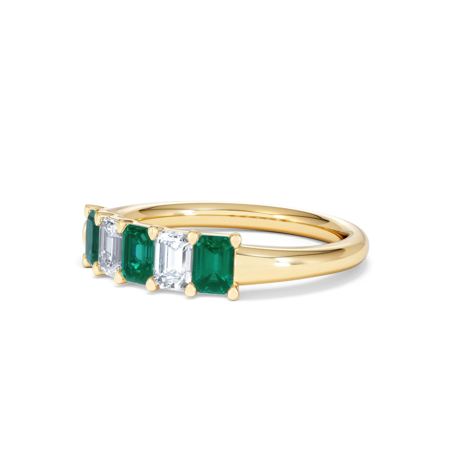 Solene 0.75ct Emerald Cut Lab Emerald and Lab Diamond Half Eternity Ring in 18K Yellow Gold - Image 80