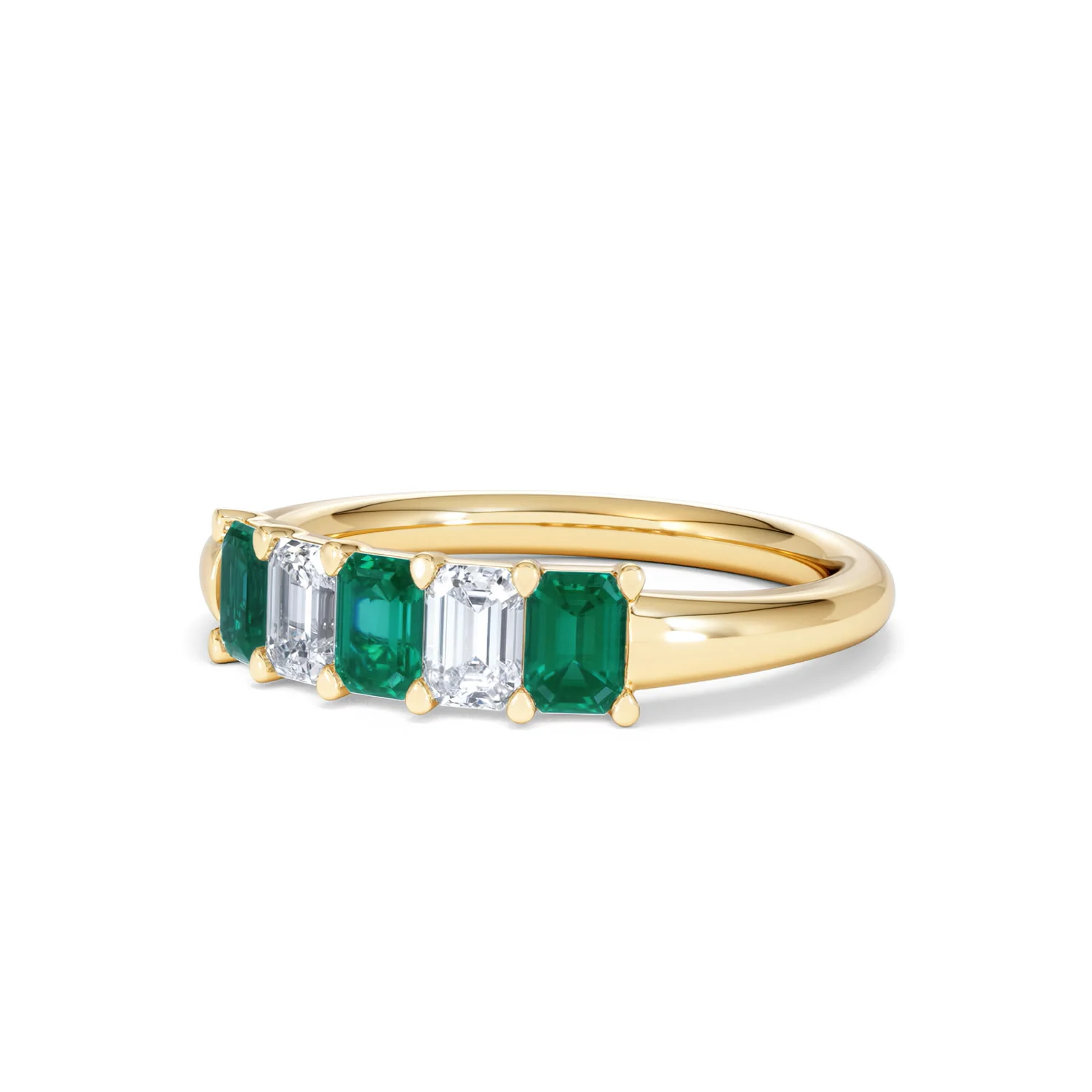 Solene 0.75ct Emerald Cut Lab Emerald and Lab Diamond Half Eternity Ring in 18K Yellow Gold - Image 82